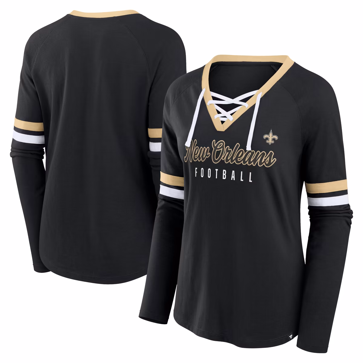 Women's Fanatics Black New Orleans Saints Won and Done Lace-Up Long Sleeve Fashion Top 5 Women's Fanatics Black New Orleans Saints Won and Done Lace-Up Long Sleeve Fashion Top