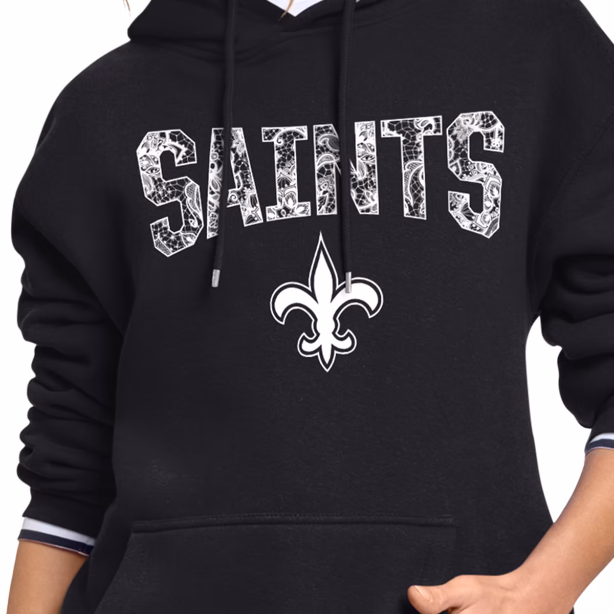 Women's Starter Black New Orleans Saints Lace Team Lockup Fleece Hoodie 4 Women's Starter Black New Orleans Saints Lace Team Lockup Fleece Hoodie