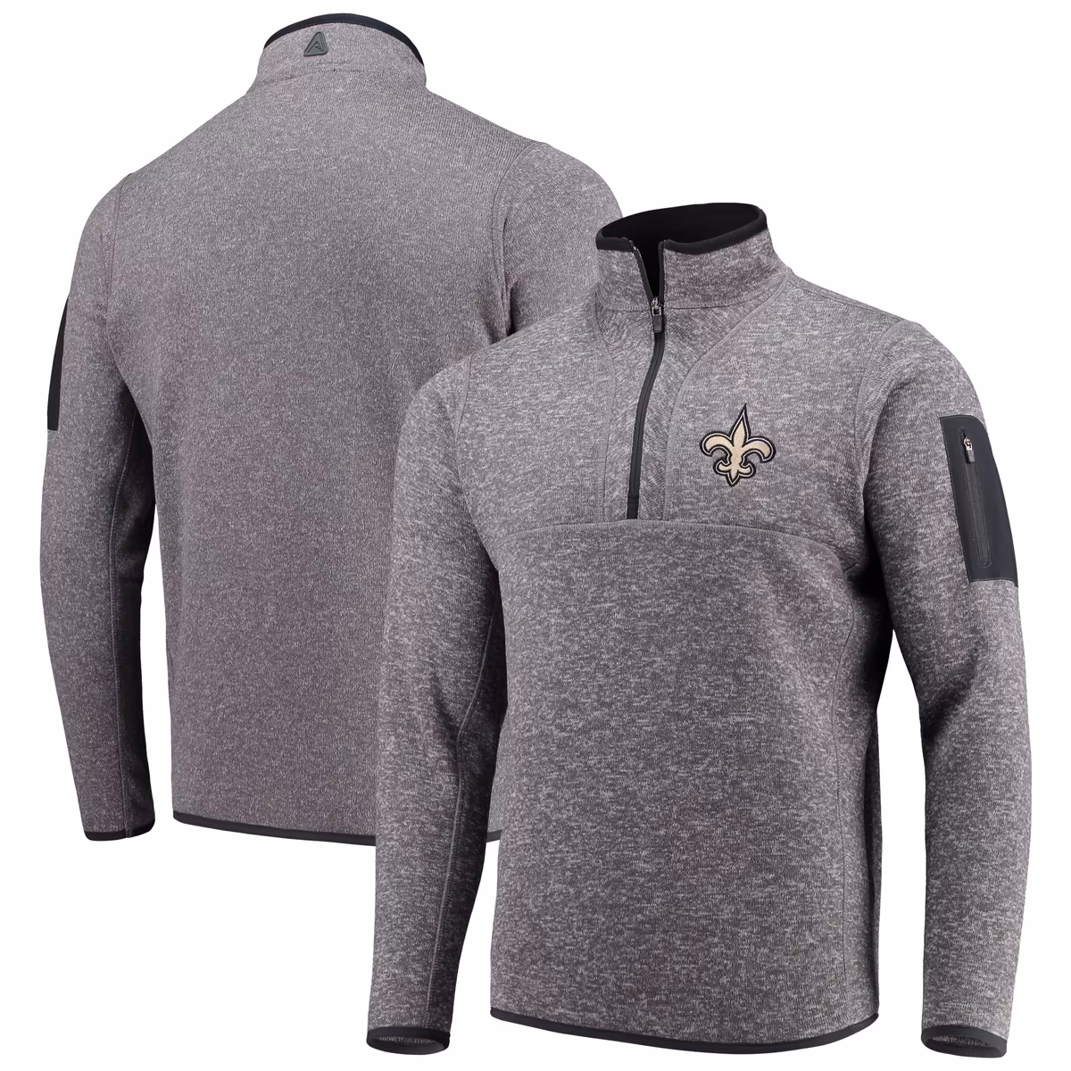 Men's Antigua Charcoal New Orleans Saints Fortune Quarter-Zip Pullover Jacket 2 Men's Antigua Charcoal New Orleans Saints Fortune Quarter-Zip Pullover Jacket