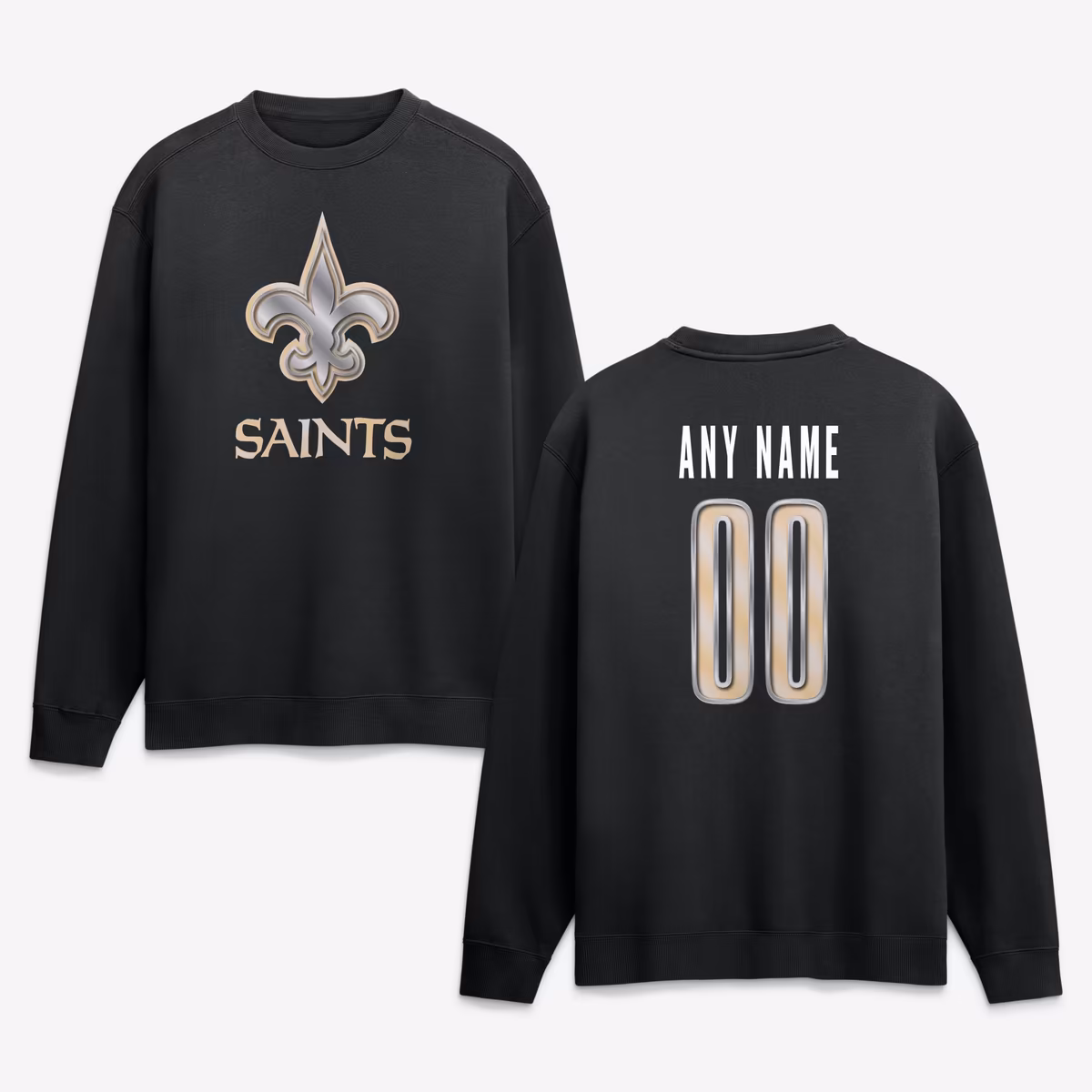 Men's Black New Orleans Saints Metallic Mascot Personalized Name & Number Sweatshirt 2 Men's Black New Orleans Saints Metallic Mascot Personalized Name & Number Sweatshirt