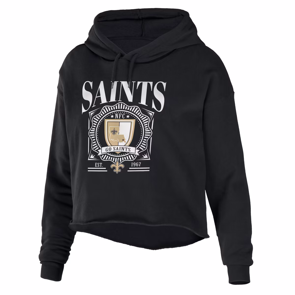 Women's WEAR by Erin Andrews Black New Orleans Saints Cropped Sponge Fleece Pullover Hoodie 3 Women's WEAR by Erin Andrews Black New Orleans Saints Cropped Sponge Fleece Pullover Hoodie