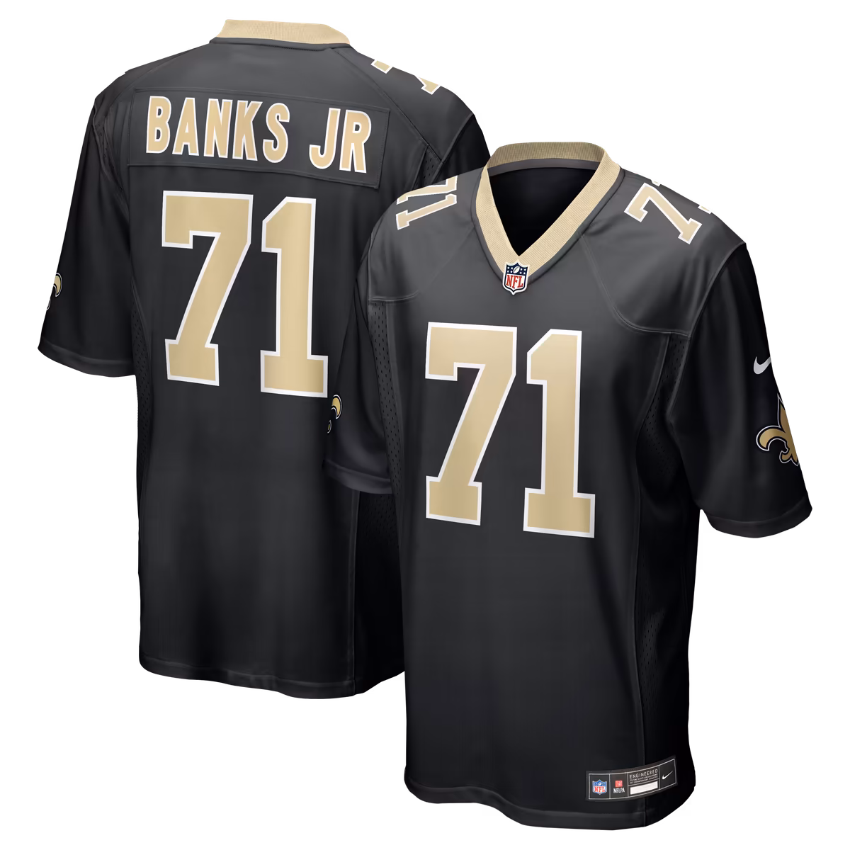 Men's Nike Kelvin Banks Jr. Black New Orleans Saints Game Player Jersey 8 Men's Nike Kelvin Banks Jr. Black New Orleans Saints Game Player Jersey
