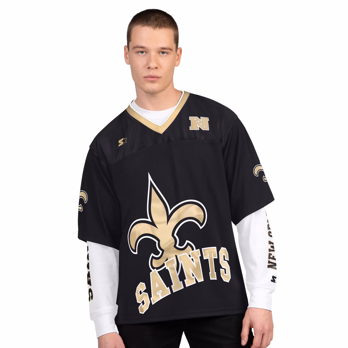 Men's Starter Black/White New Orleans Saints Short Sleeve & Long Sleeve T-Shirt Combo Pack