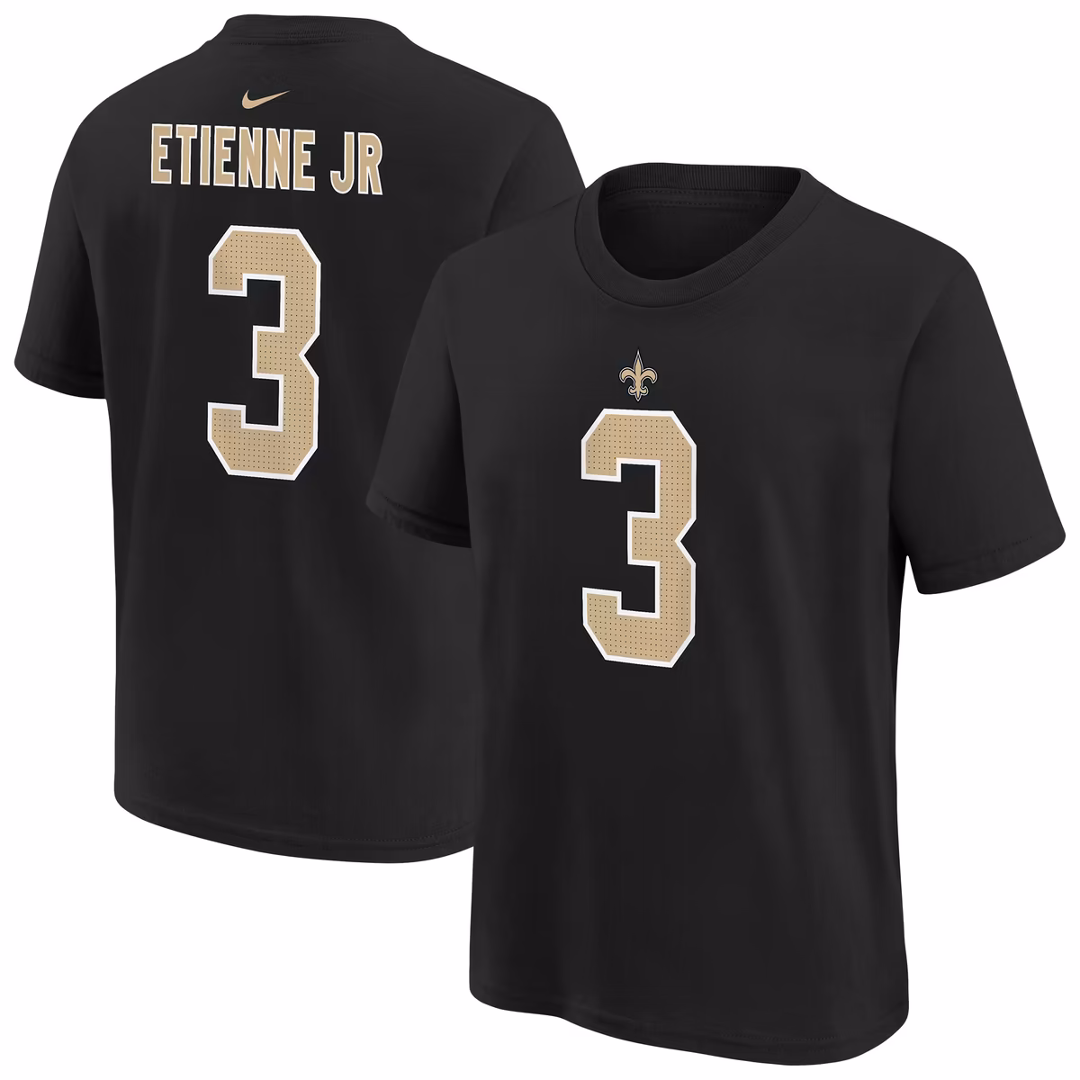 Youth Nike Travis Etienne Jr Black New Orleans Saints Name & Number T-Shirt