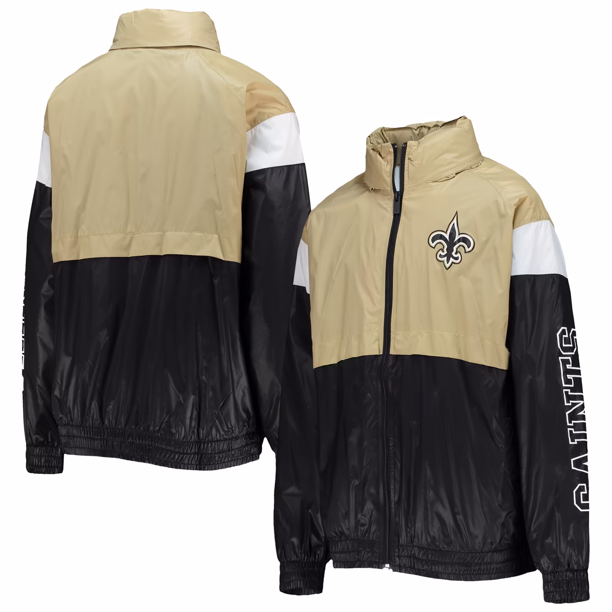 Youth Gold/Black New Orleans Saints Goal Line Stance Full-Zip Hoodie Windbreaker 5 Youth Gold/Black New Orleans Saints Goal Line Stance Full-Zip Hoodie Windbreaker