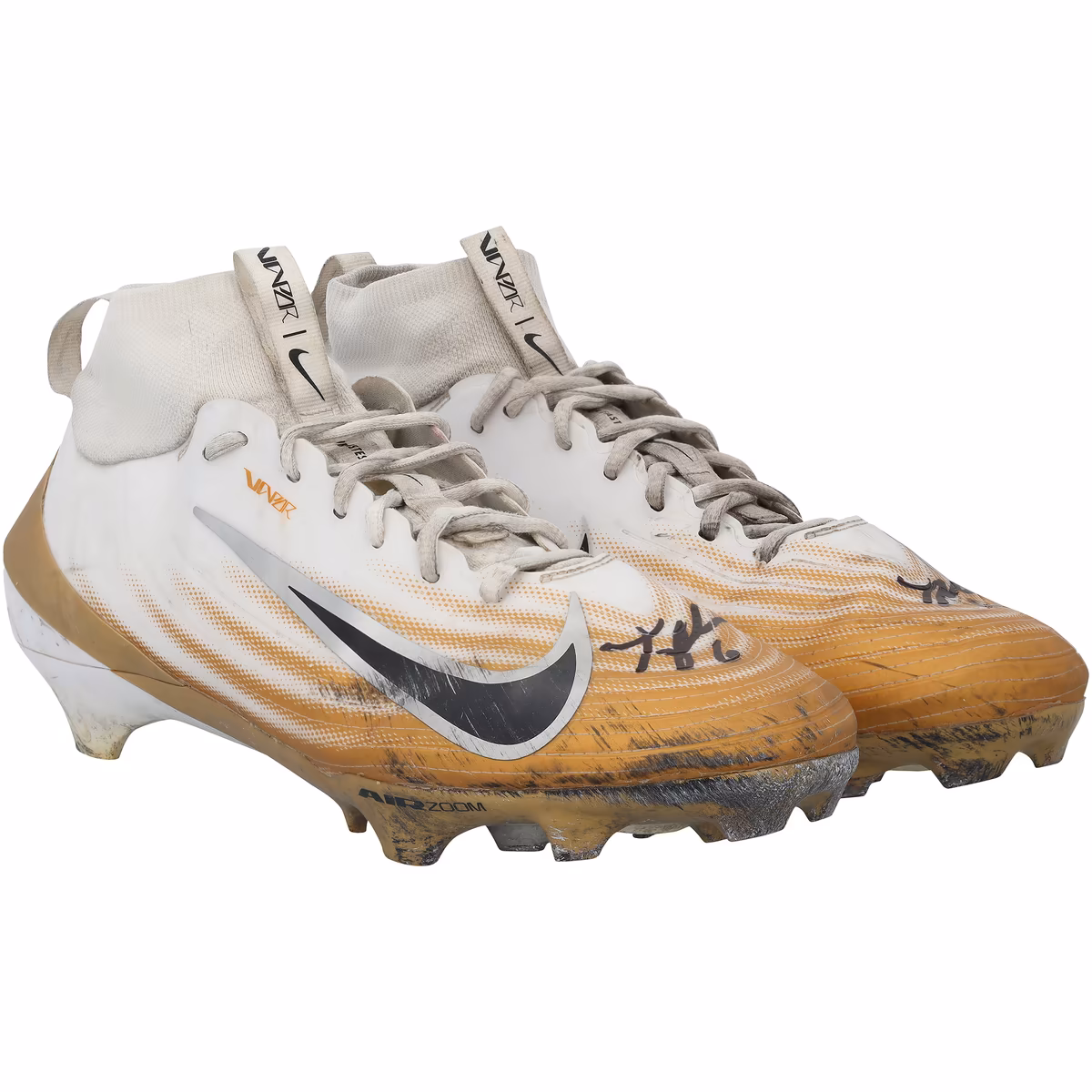 Tyler Shough New Orleans Saints Autographed Game-Used White/Gold Nike Cleats from the 2025-26 NFL Season - NF70452026-27 1 Tyler Shough New Orleans Saints Autographed Game-Used White/Gold Nike Cleats from the 2025-26 NFL Season - NF70452026-27