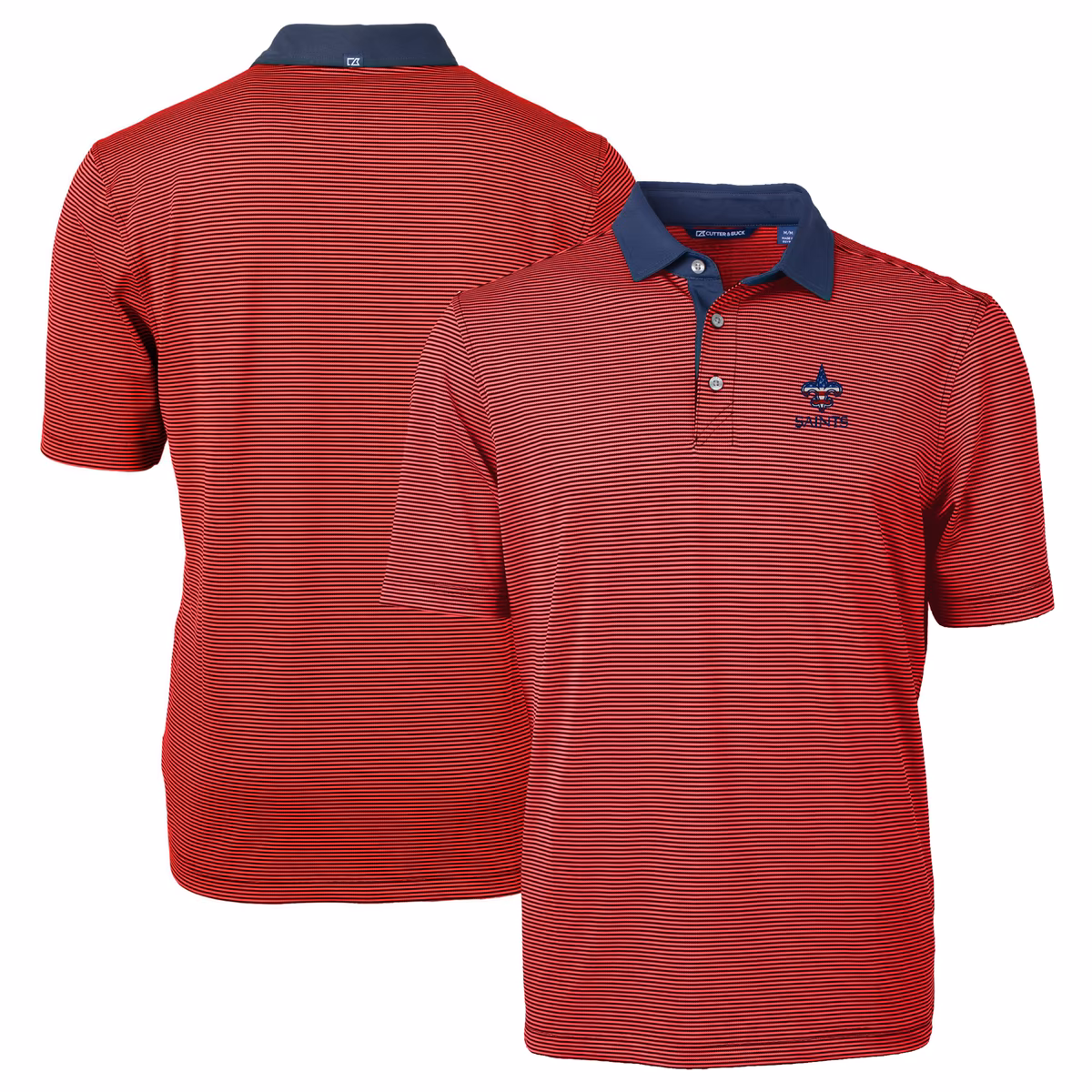 Men's Cutter & Buck Red/Navy New Orleans Saints Big & Tall Virtue Eco Pique Micro Stripe Recycled Polo