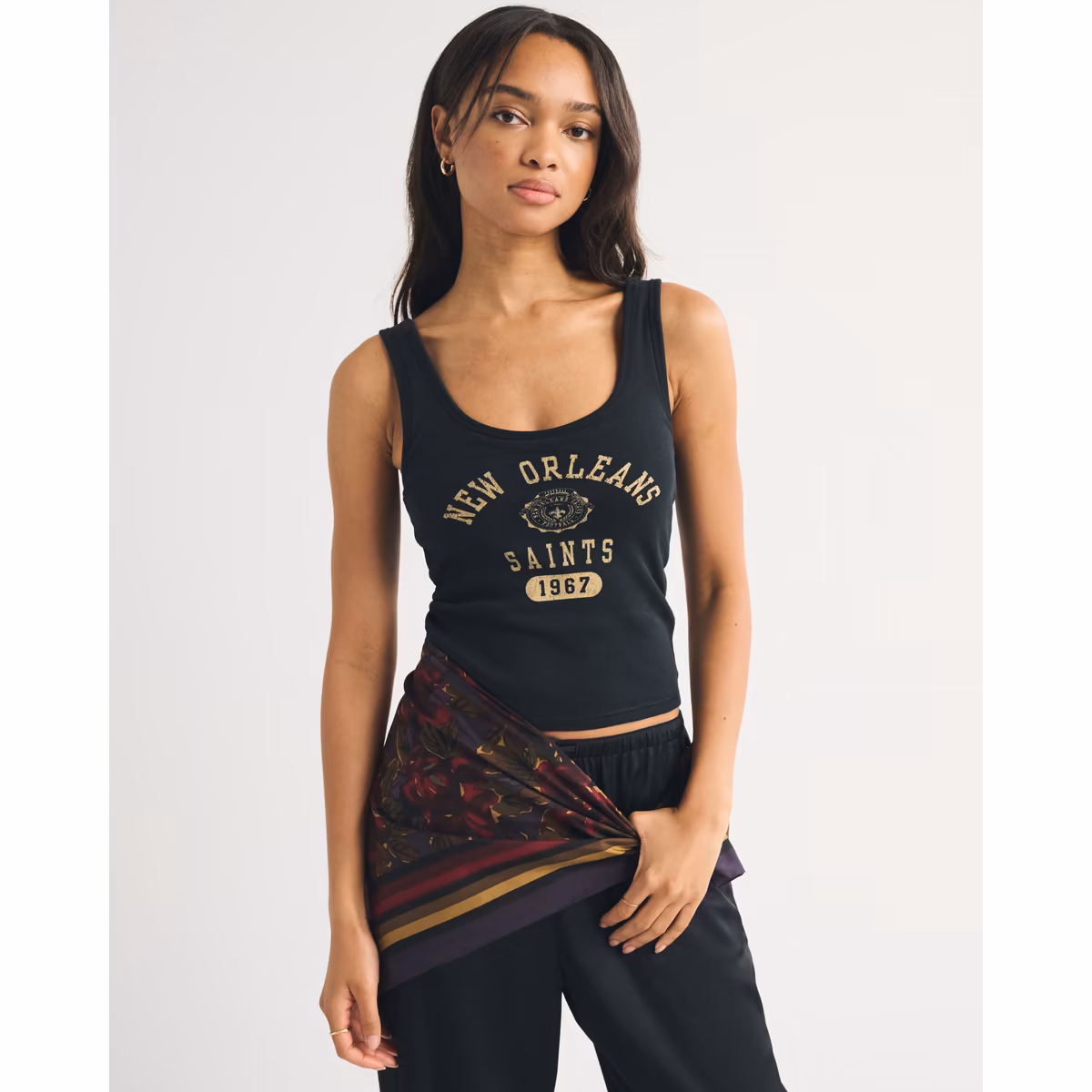 Women's Abercrombie & Fitch Black New Orleans Saints Bra-Free Scoop Neck Tank Top