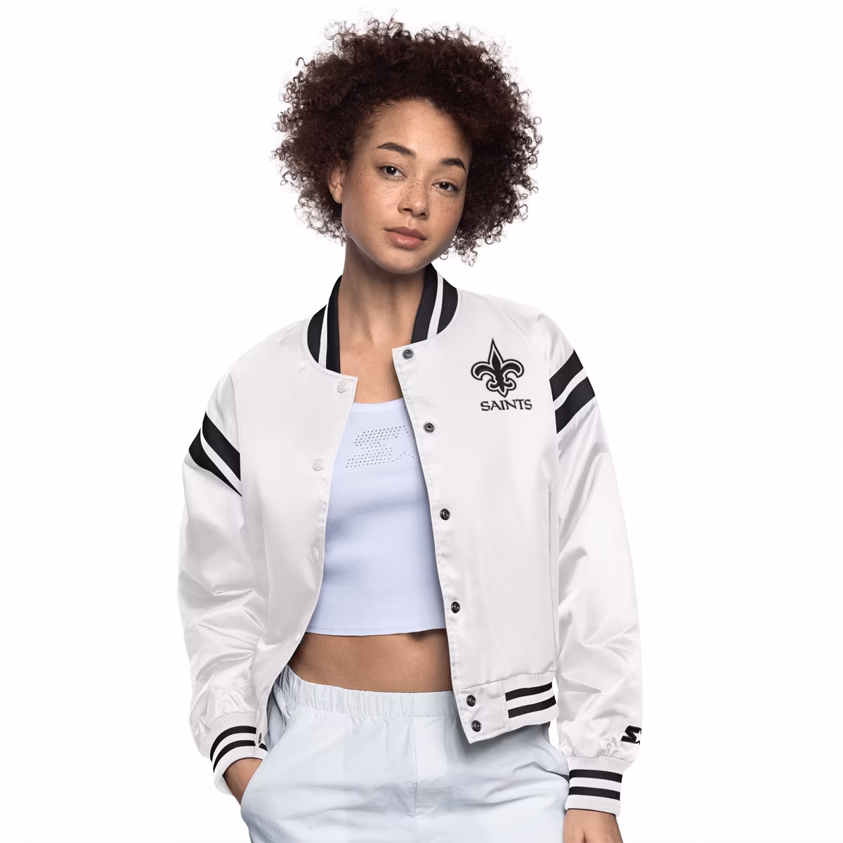 Women's Starter Cream New Orleans Saints Full Count Full-Snap Satin Jacket 2 Women's Starter Cream New Orleans Saints Full Count Full-Snap Satin Jacket