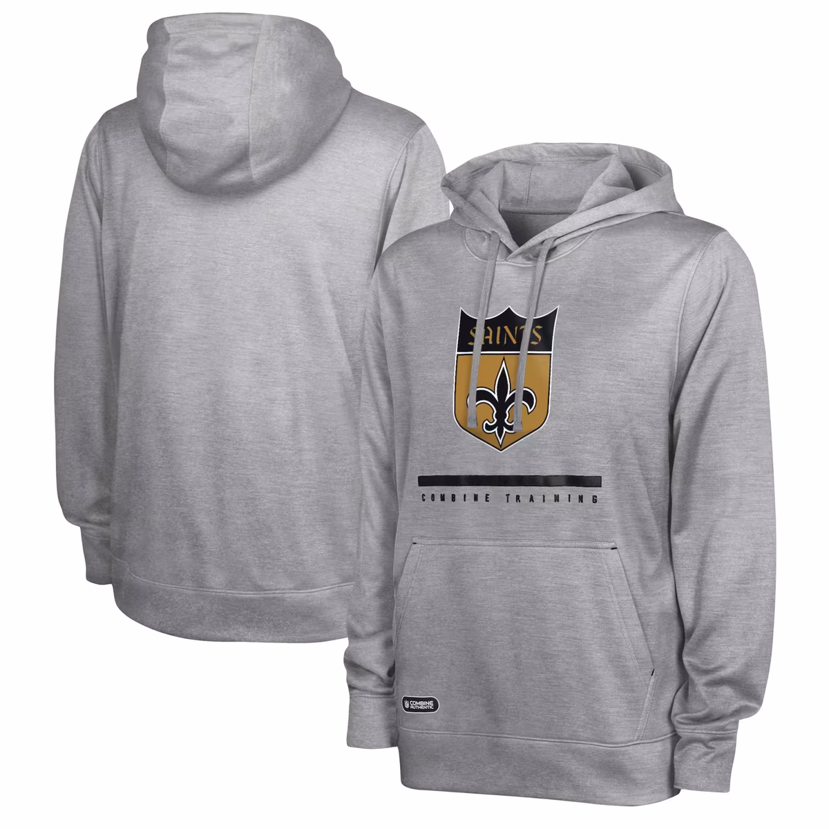 Men's Heather Gray New Orleans Saints Grid Drill Streak Fleece Pullover Hoodie 1 Men's Heather Gray New Orleans Saints Grid Drill Streak Fleece Pullover Hoodie