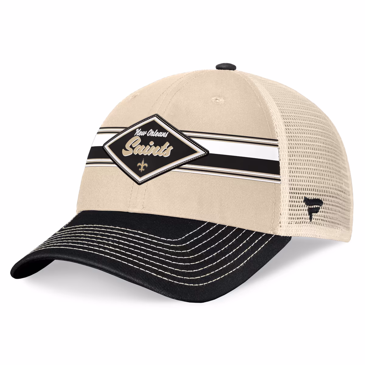 Men's Fanatics Natural/Black New Orleans Saints Diamond Stripe Trucker Adjustable Hat