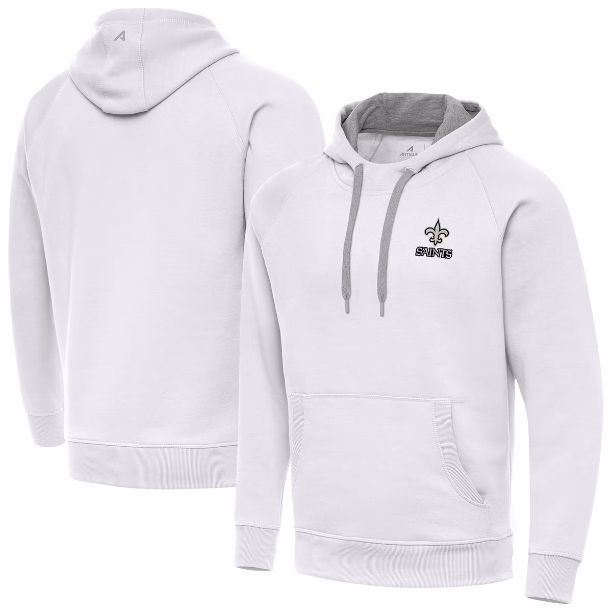 Men's Antigua White New Orleans Saints Brushed Carbon Victory Pullover Hoodie