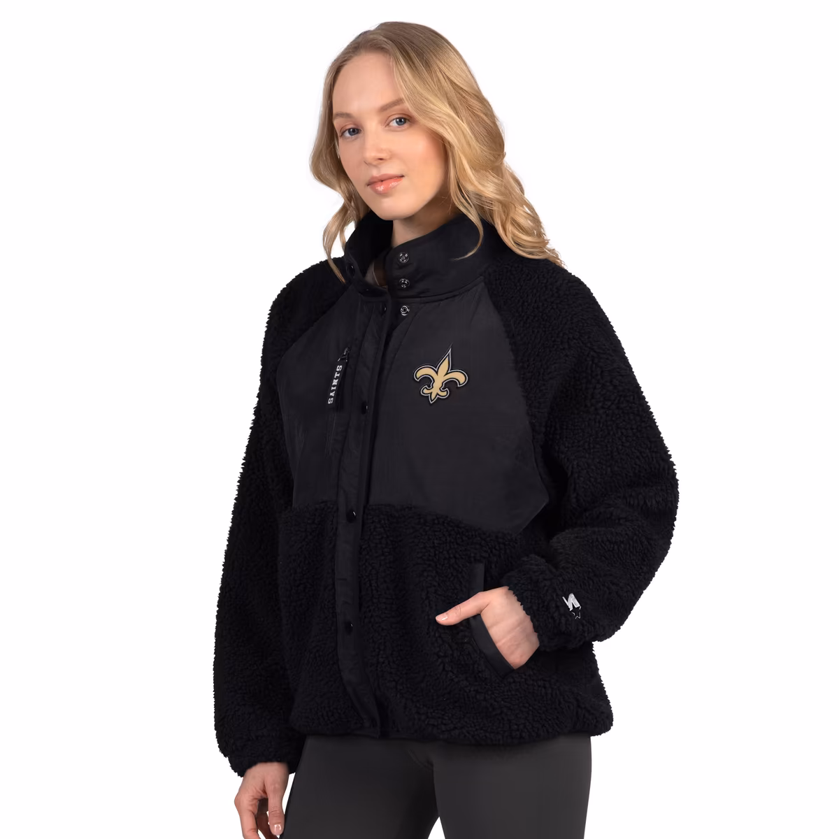Women's Starter Black New Orleans Saints On the Ball Sherpa Jacket