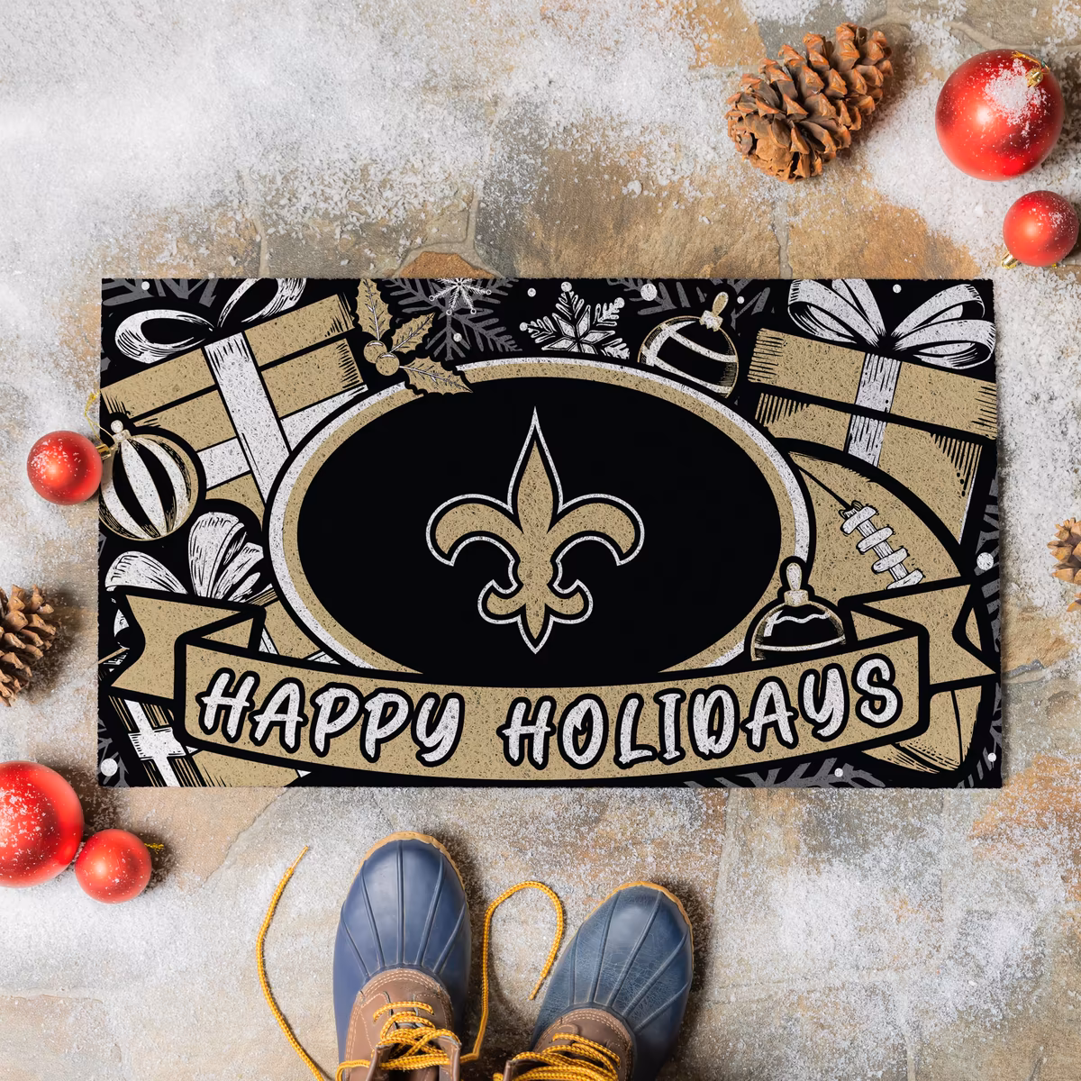 New Orleans Saints 28" x 16" Happy Holidays Christmas Turf Door Mat