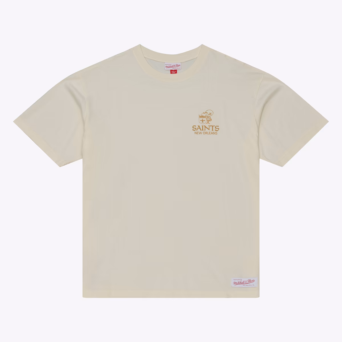 Men's Mitchell & Ness Cream New Orleans Saints Core Essentials Micro Logo T-Shirt
