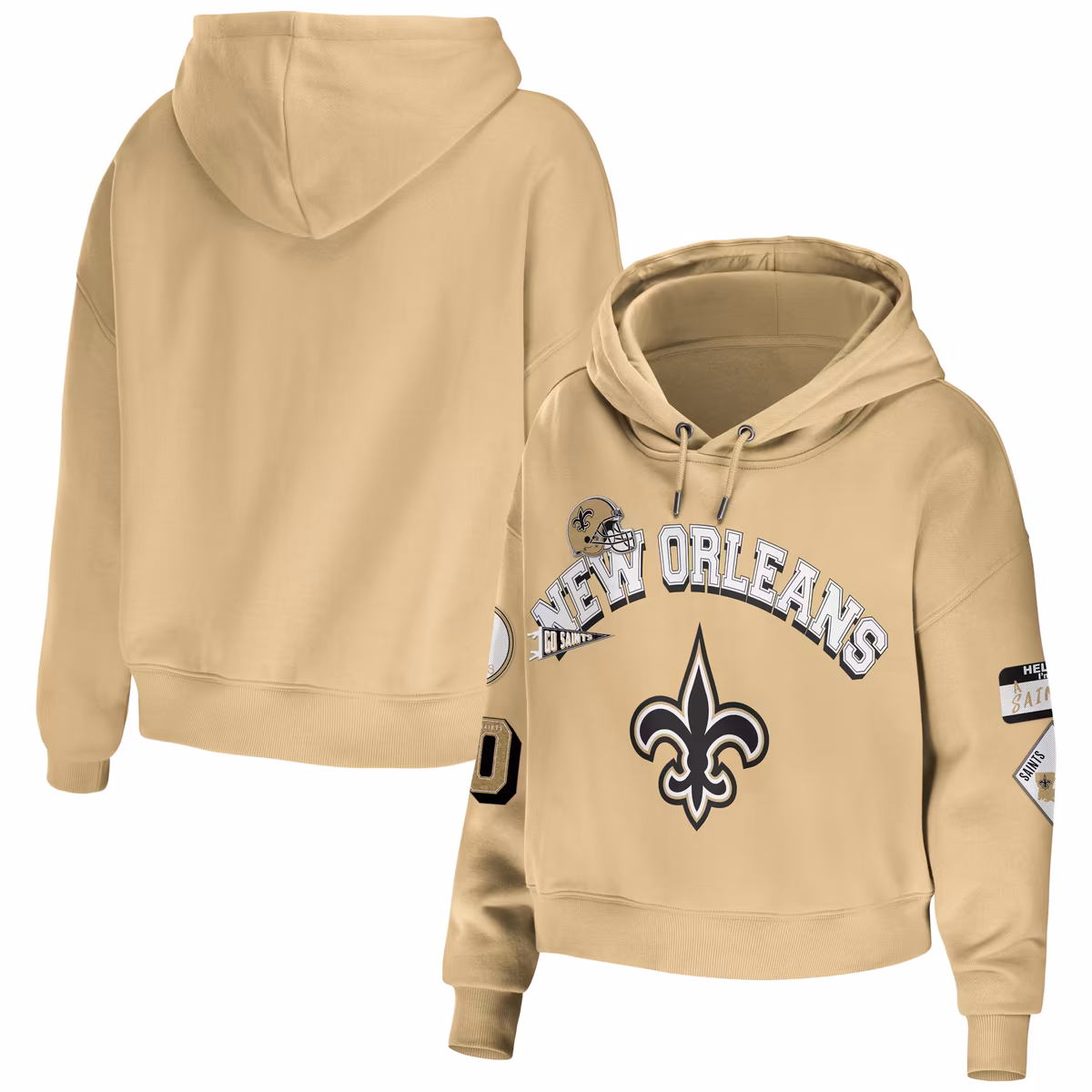 Women's WEAR by Erin Andrews Gold New Orleans Saints Plus Size Modest Cropped Pullover Hoodie 2 Women's WEAR by Erin Andrews Gold New Orleans Saints Plus Size Modest Cropped Pullover Hoodie