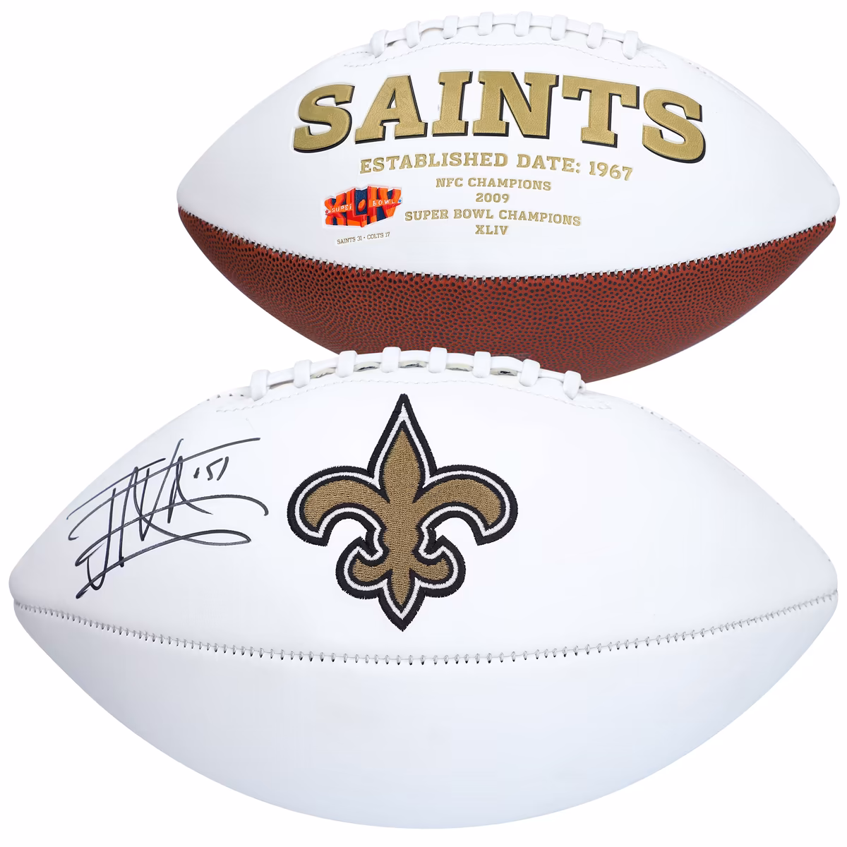 Jonathan Vilma New Orleans Saints Autographed White Panel Football 13 Jonathan Vilma New Orleans Saints Autographed White Panel Football