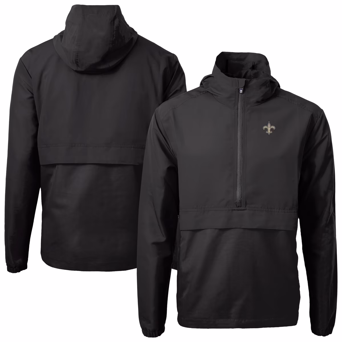 Men's Cutter & Buck Black New Orleans Saints Charter Eco Recycled Anorak Half-Zip Jacket