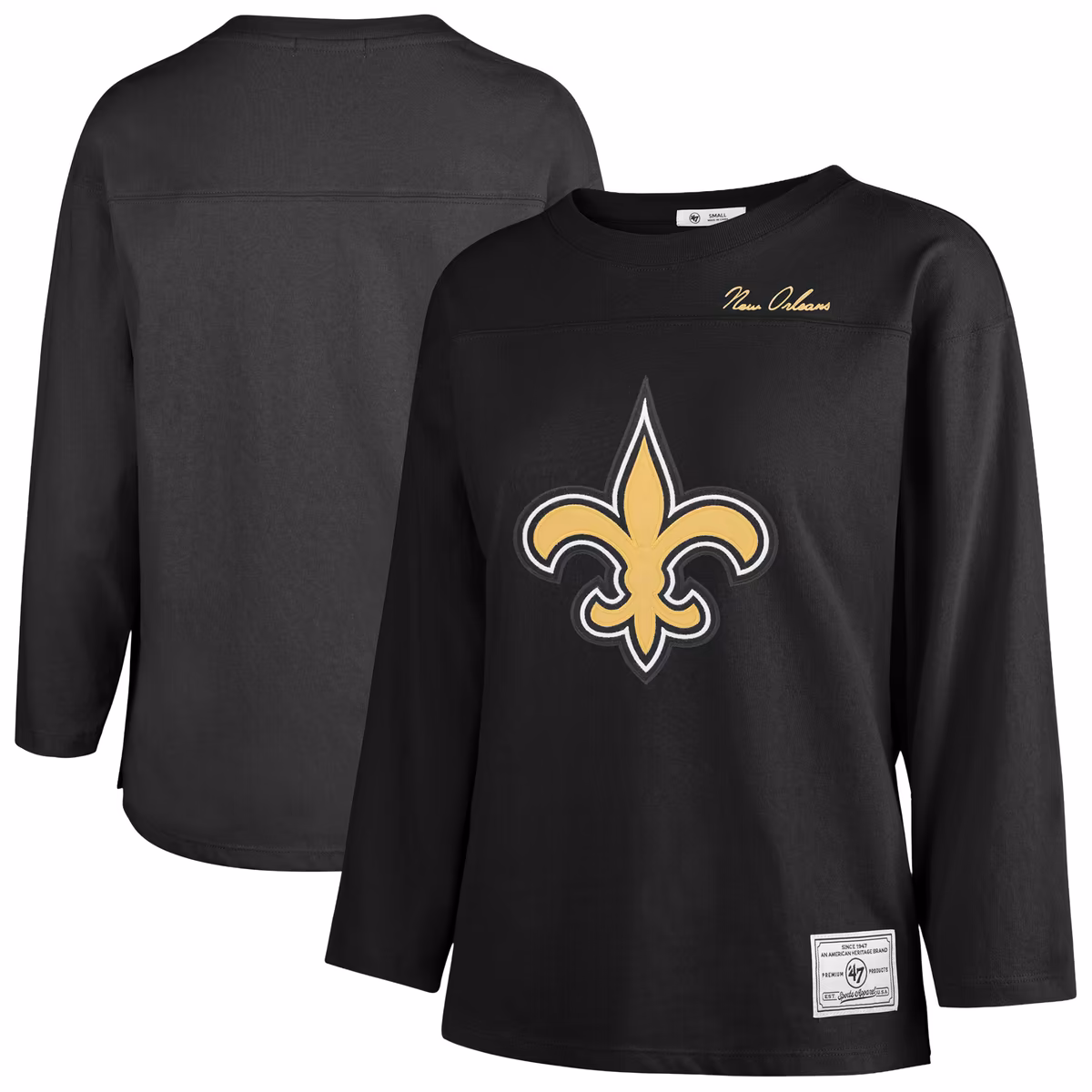 Women's '47 Black New Orleans Saints Game Nod Timeless Long Sleeve T-Shirt