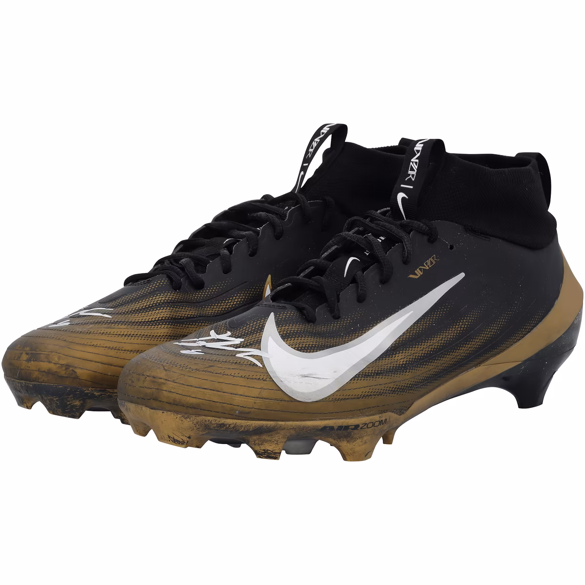 Tyler Shough New Orleans Saints Autographed Game-Used Black/Gold Nike Cleats from the 2025-26 NFL Season 4 Tyler Shough New Orleans Saints Autographed Game-Used Black/Gold Nike Cleats from the 2025-26 NFL Season
