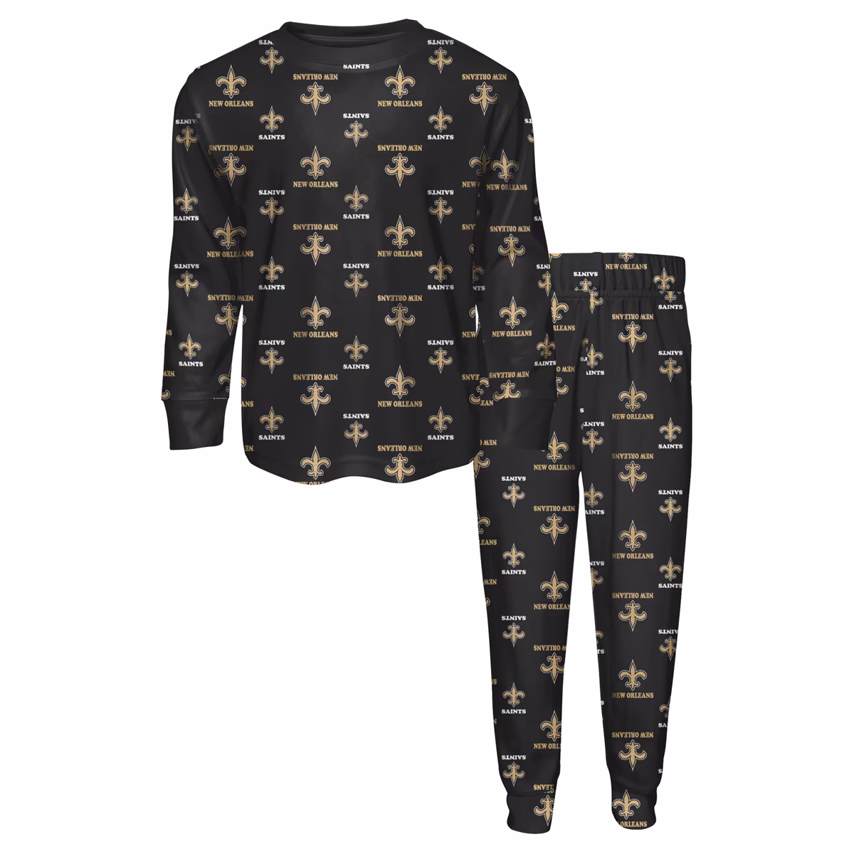 Toddler Outerstuff Black New Orleans Saints All-Over-Print Long Sleeve T-Shirt and Pants Sleep Set 13 Toddler Outerstuff Black New Orleans Saints All-Over-Print Long Sleeve T-Shirt and Pants Sleep Set