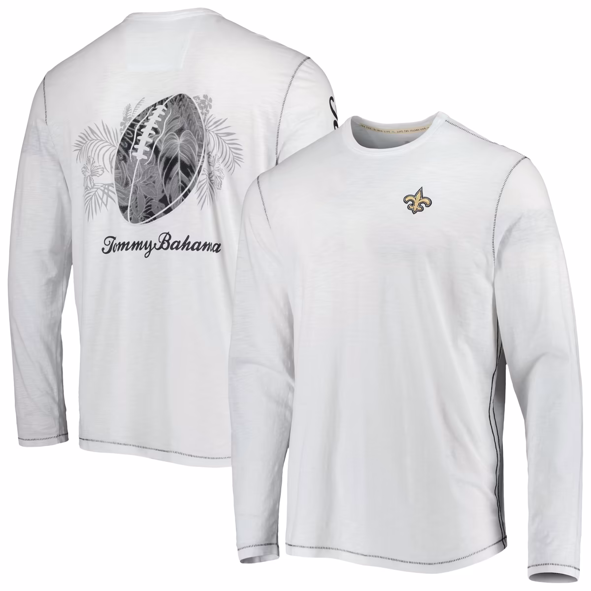Men's Tommy Bahama White New Orleans Saints Laces Out Billboard Long Sleeve T-Shirt 9 Men's Tommy Bahama White New Orleans Saints Laces Out Billboard Long Sleeve T-Shirt