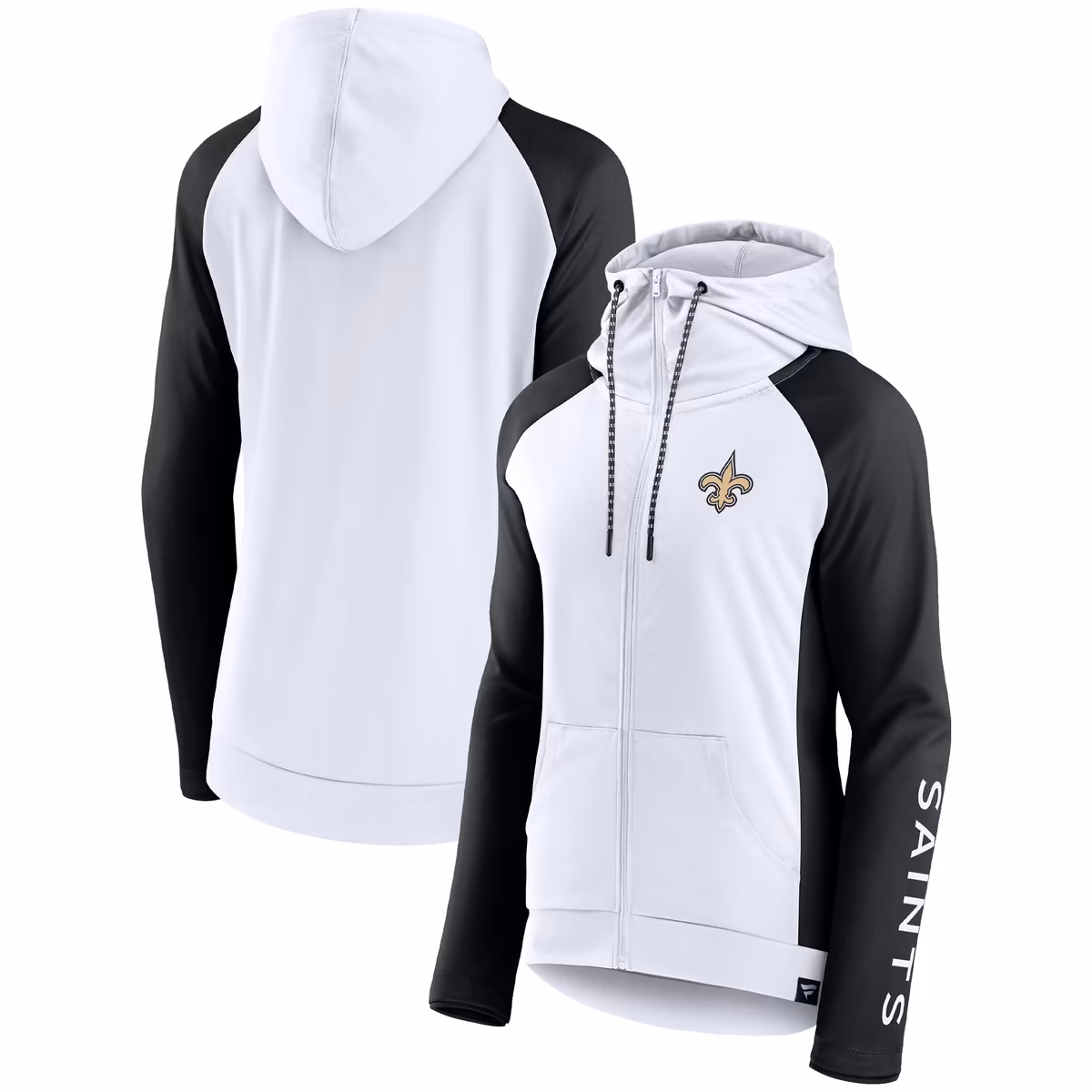 Women's Fanatics White/Black New Orleans Saints End Around Lightweight Raglan Full-Zip Hoodie Jacket