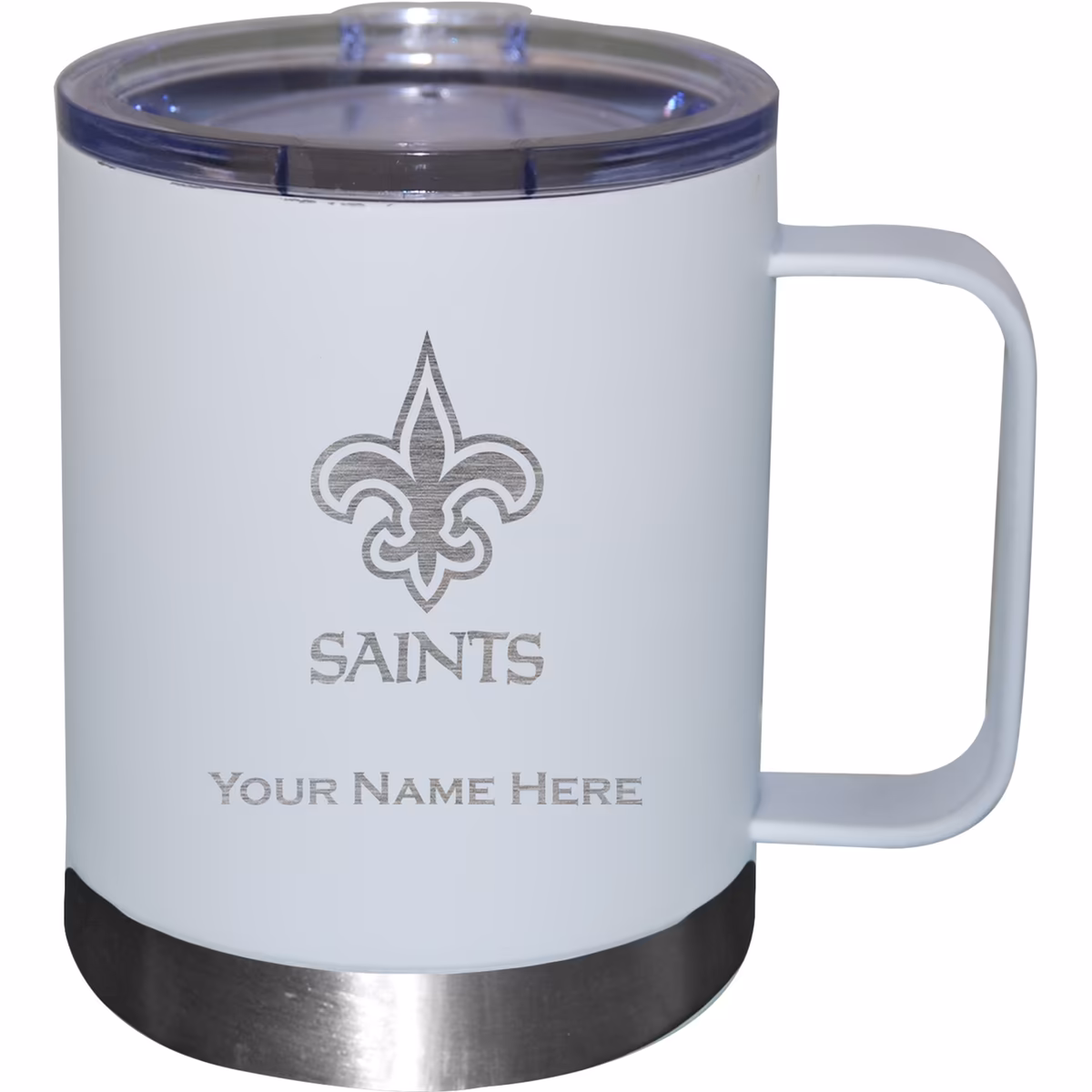 White New Orleans Saints 12oz. Personalized Stainless Steel Lowball with Handle 1 White New Orleans Saints 12oz. Personalized Stainless Steel Lowball with Handle