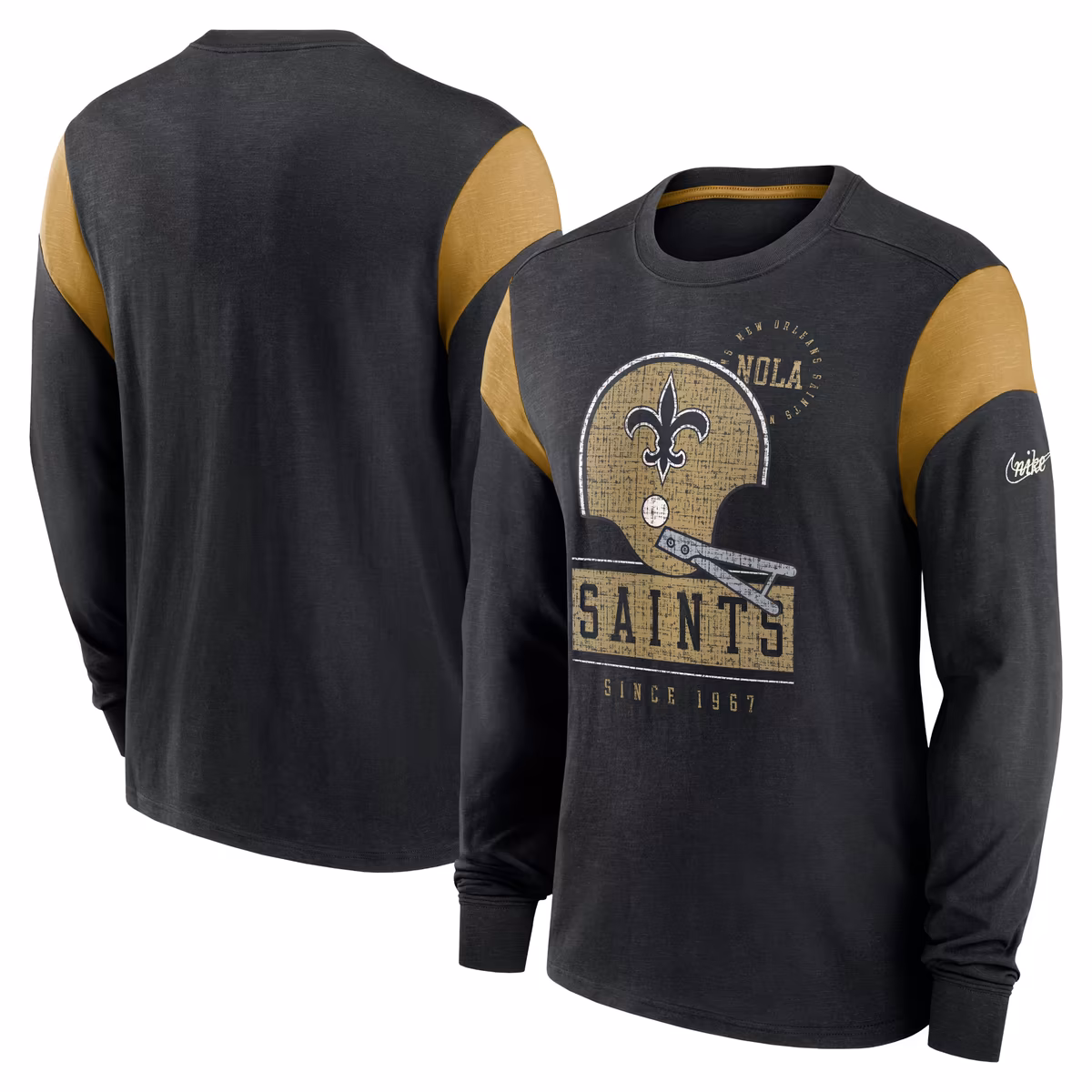 Men's Nike Heather Black New Orleans Saints Rewind Playback Helmet Long Sleeve T-Shirt 2 Men's Nike Heather Black New Orleans Saints Rewind Playback Helmet Long Sleeve T-Shirt