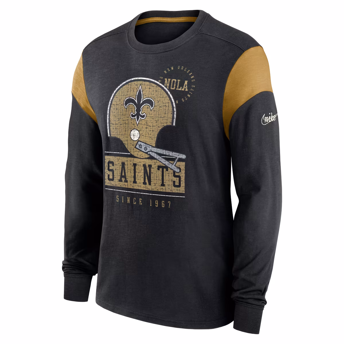 Men's Nike Heather Black New Orleans Saints Rewind Playback Helmet Long Sleeve T-Shirt 3 Men's Nike Heather Black New Orleans Saints Rewind Playback Helmet Long Sleeve T-Shirt