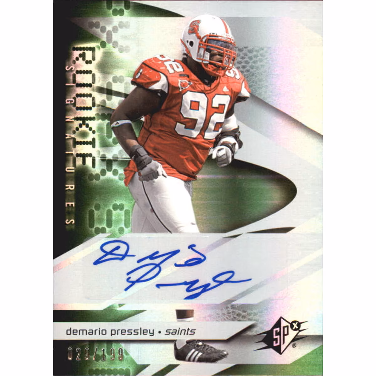 2008 SPx Green Holofoil Rookies #201 DeMario Pressley AU 8 2008 SPx Green Holofoil Rookies #201 DeMario Pressley AU