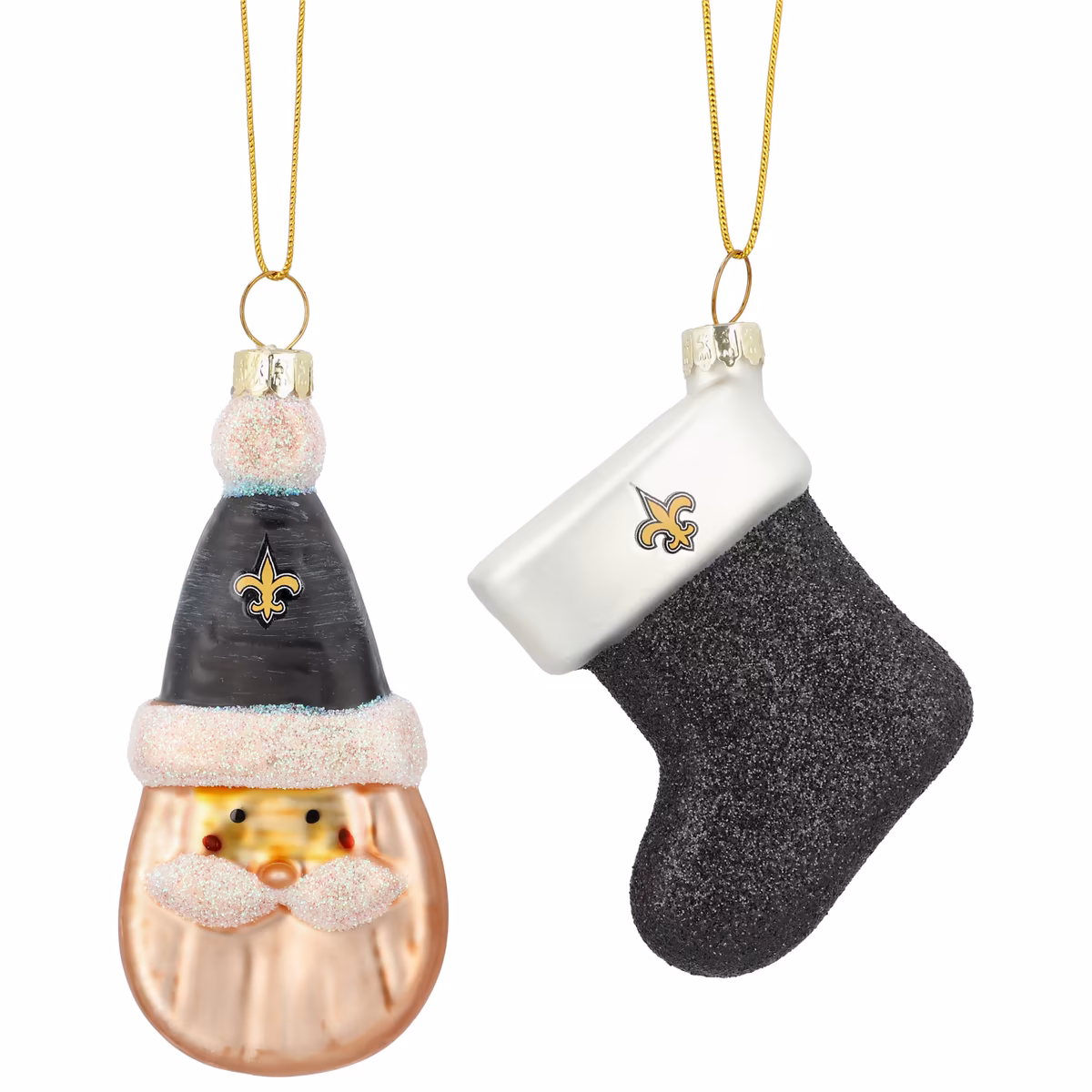 New Orleans Saints Two-Pack Santa & Stocking Blown Glass Ornament Set 2 New Orleans Saints Two-Pack Santa & Stocking Blown Glass Ornament Set