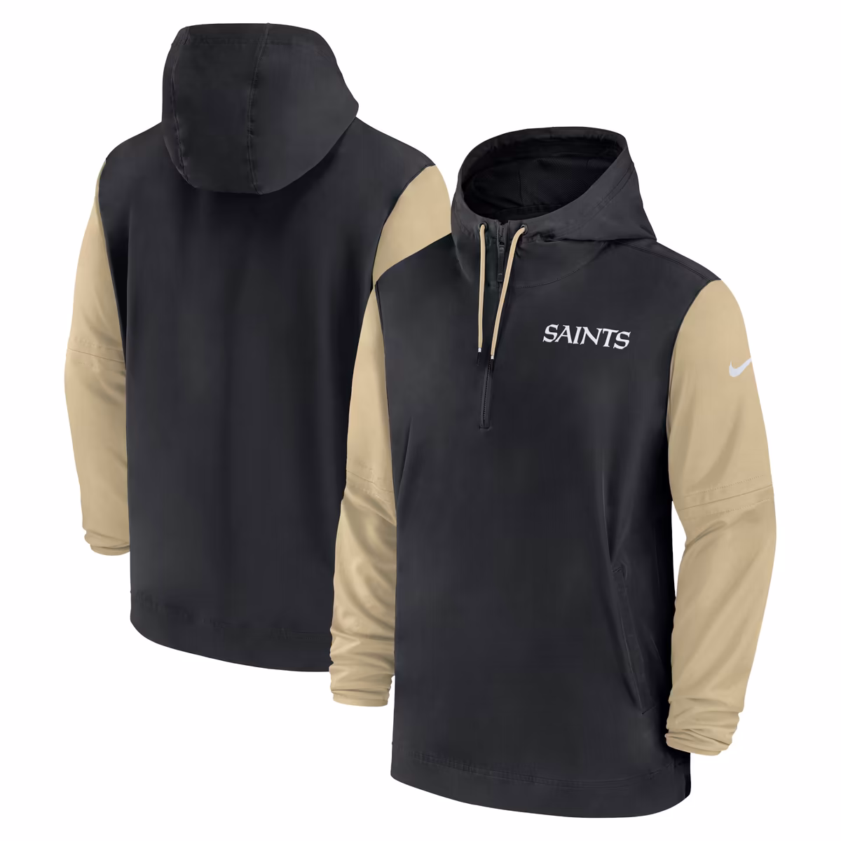 Men's Nike Black/Gold New Orleans Saints 2024/25 Sideline Pre-Game Player 1/2-Zip Hoodie Jacket 2 Men's Nike Black/Gold New Orleans Saints 2024/25 Sideline Pre-Game Player 1/2-Zip Hoodie Jacket