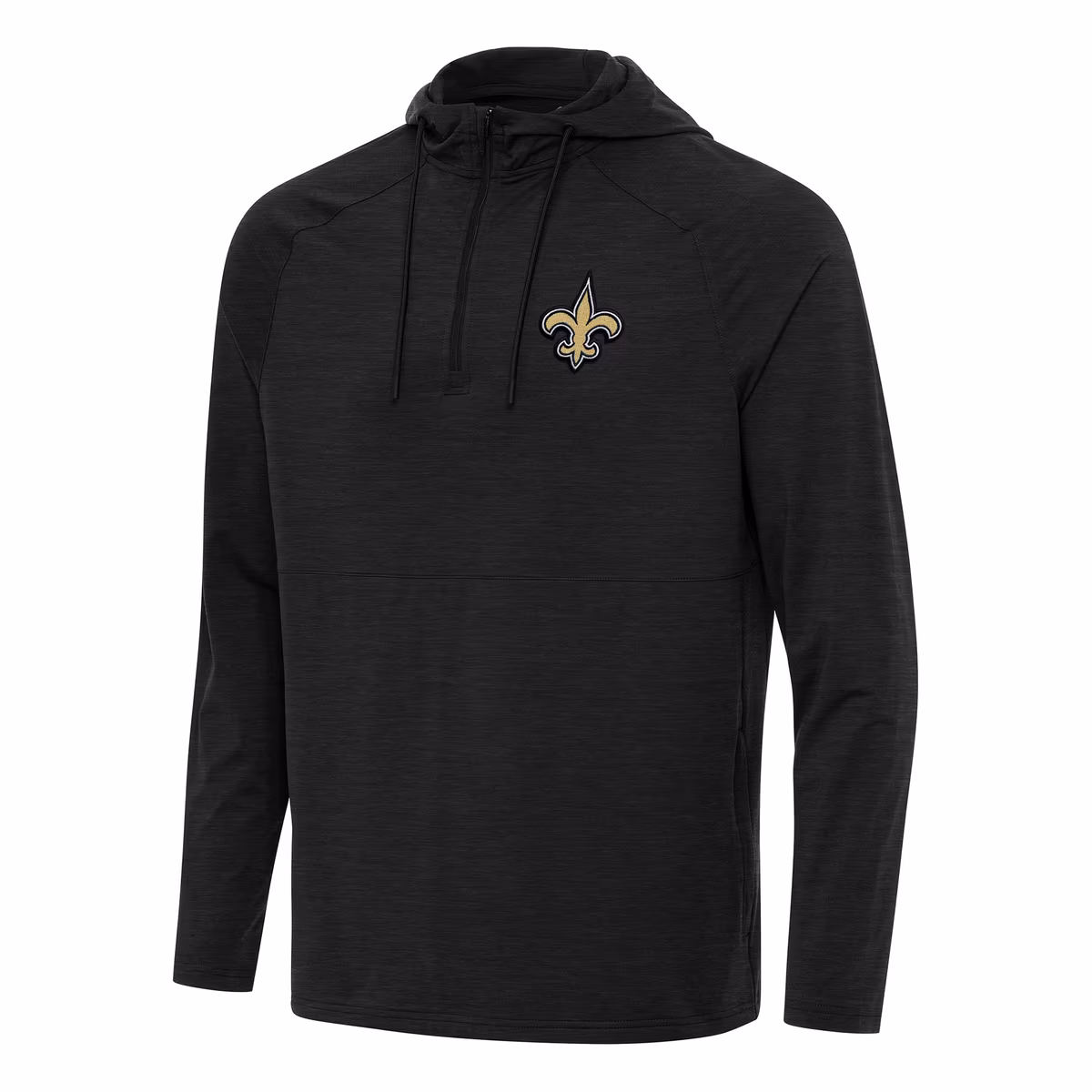 Men's Antigua Heather Black New Orleans Saints Spikes Quarter-Zip Pullover Hoodie 1 Men's Antigua Heather Black New Orleans Saints Spikes Quarter-Zip Pullover Hoodie