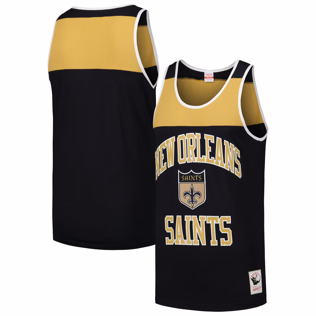 Men's Mitchell & Ness Black/Gold New Orleans Saints Gridiron Classics Heritage Colorblock Tank Top