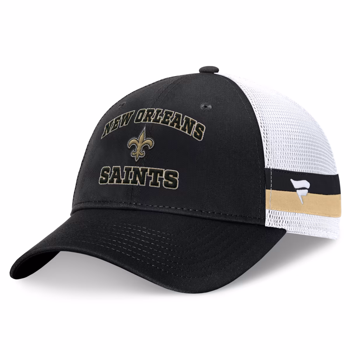 Men's Fanatics  Black/White New Orleans Saints Fundamentals Side Stripe Trucker Adjustable Hat