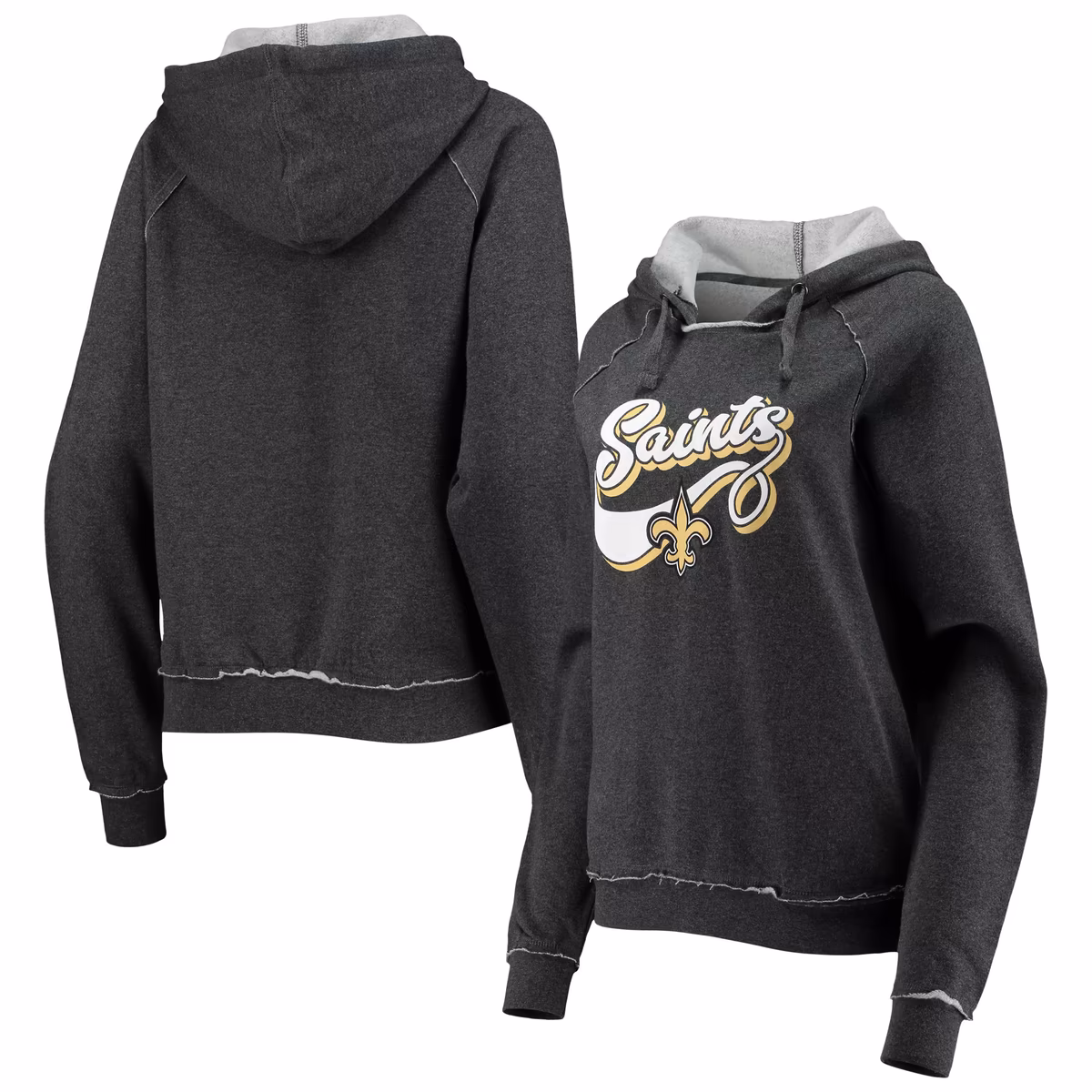 Women's New Era Charcoal New Orleans Saints Script Fleece Raglan Pullover Hoodie 7 Women's New Era Charcoal New Orleans Saints Script Fleece Raglan Pullover Hoodie