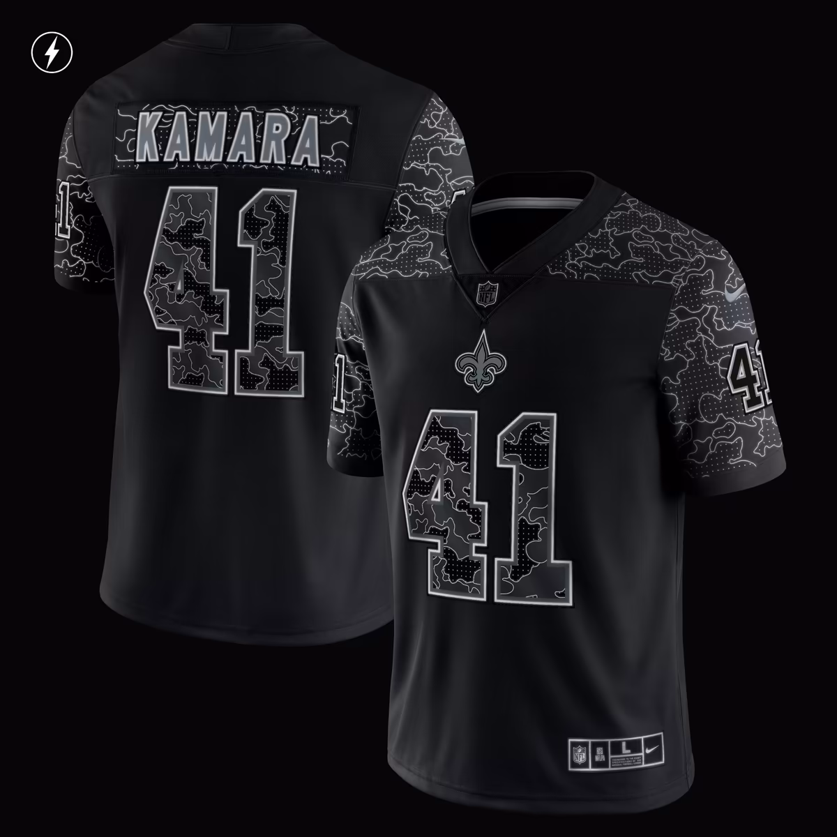 Men's Nike Alvin Kamara Black New Orleans Saints RFLCTV Limited Jersey 3 Men's Nike Alvin Kamara Black New Orleans Saints RFLCTV Limited Jersey