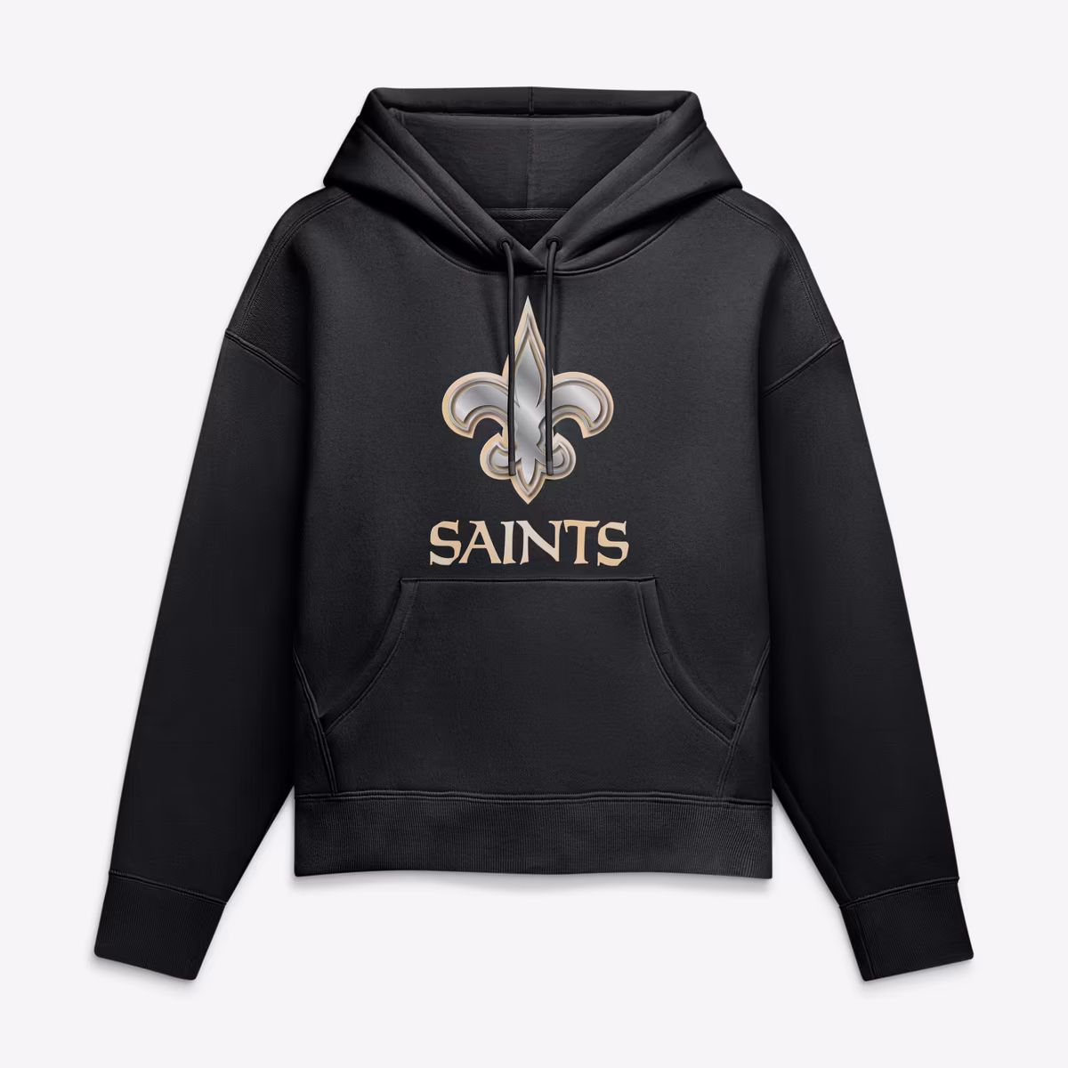 Women's Black New Orleans Saints Metallic Mascot Personalized Name & Number Hoodie 3 Women's Black New Orleans Saints Metallic Mascot Personalized Name & Number Hoodie