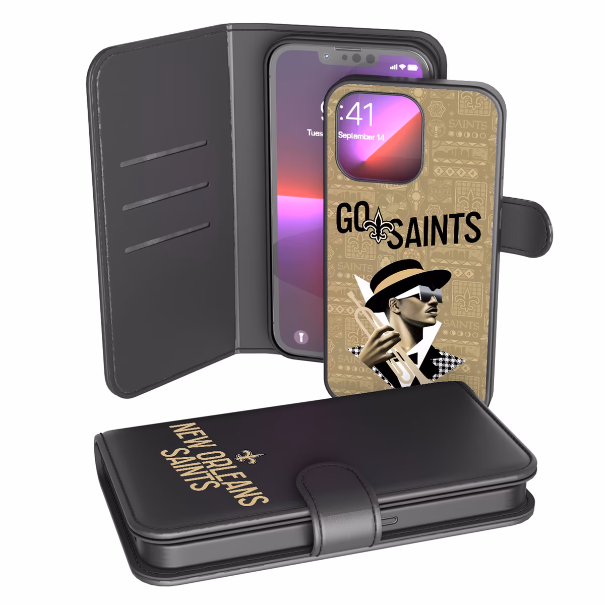 Keyscaper Black New Orleans Saints iPhone Wallet Case