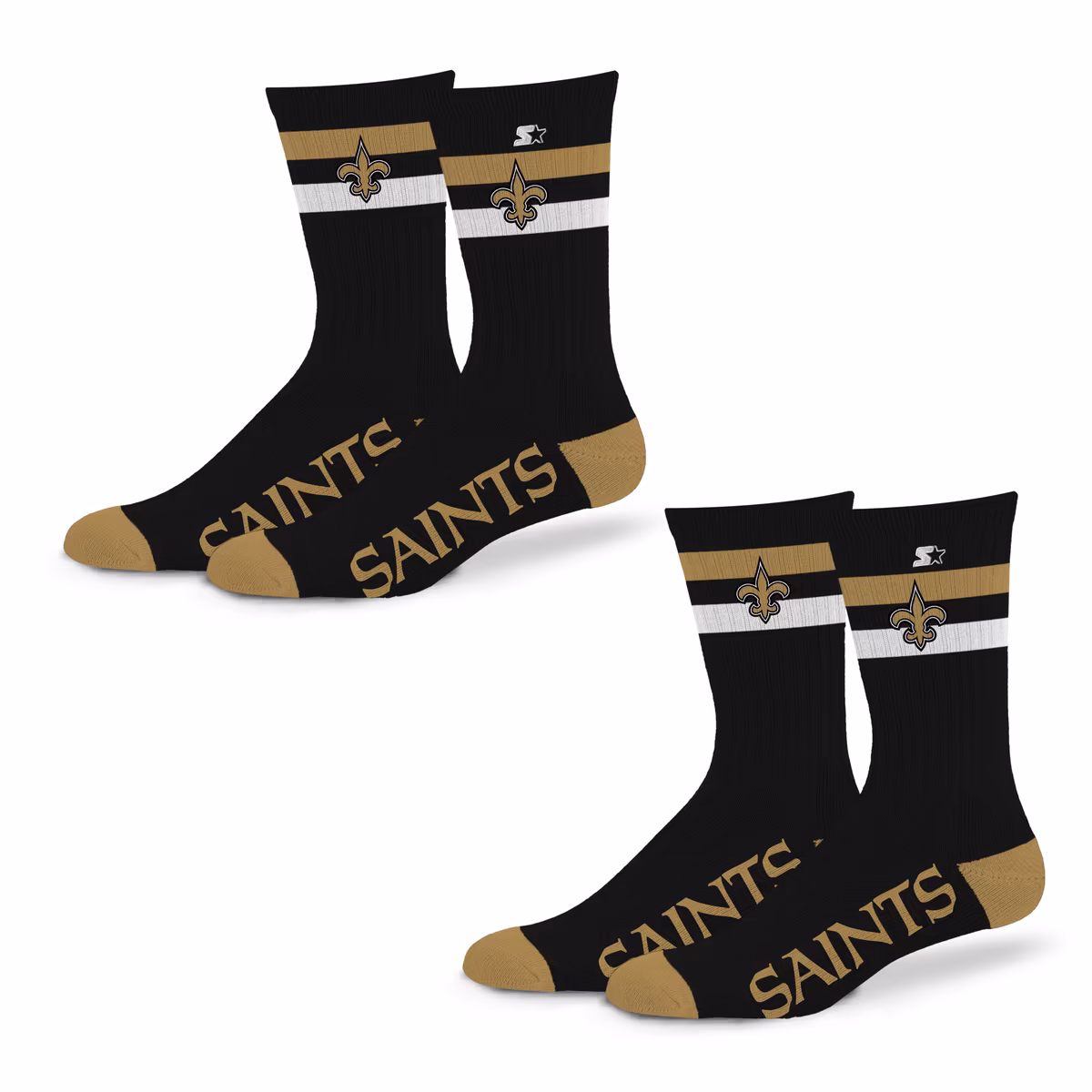Unisex Starter New Orleans Saints Team Color 2-Stripe 2-Pack Crew Socks Set 6 Unisex Starter New Orleans Saints Team Color 2-Stripe 2-Pack Crew Socks Set