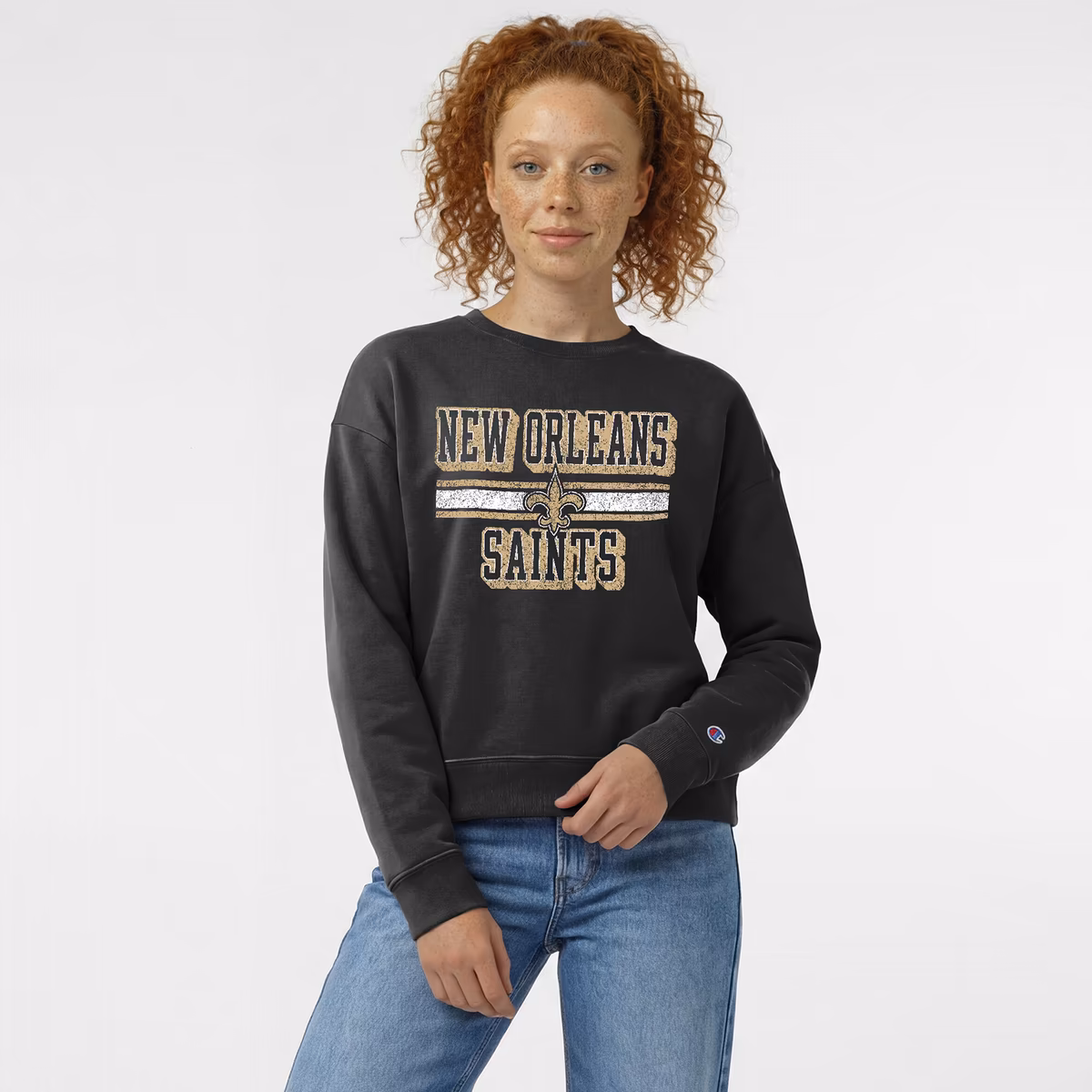 Women's Champion  Black New Orleans Saints Powerblend Fleece Sweatshirt