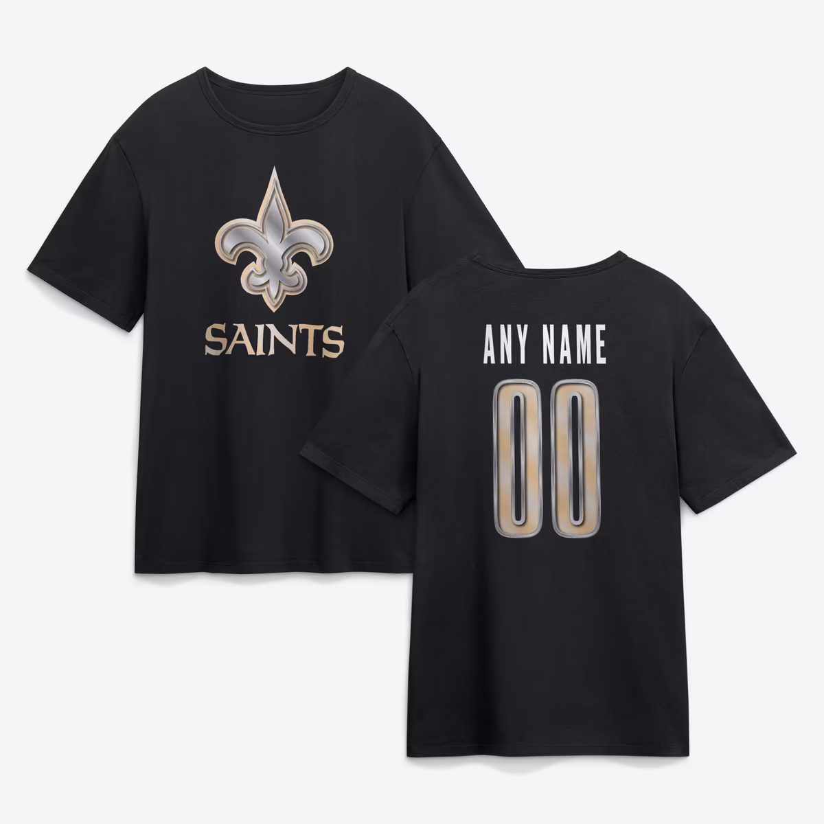Men's Black New Orleans Saints Metallic Mascot Personalized Name & Number T-Shirt 3 Men's Black New Orleans Saints Metallic Mascot Personalized Name & Number T-Shirt