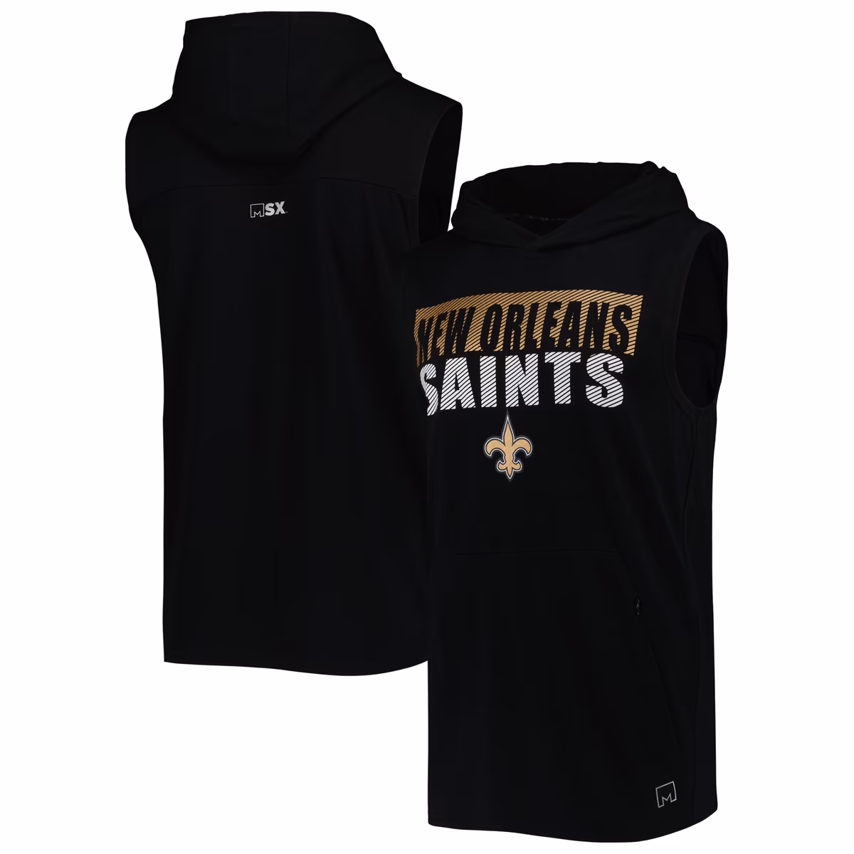 Men's MSX by Michael Strahan Black New Orleans Saints Relay Sleeveless Pullover Hoodie 2 Men's MSX by Michael Strahan Black New Orleans Saints Relay Sleeveless Pullover Hoodie