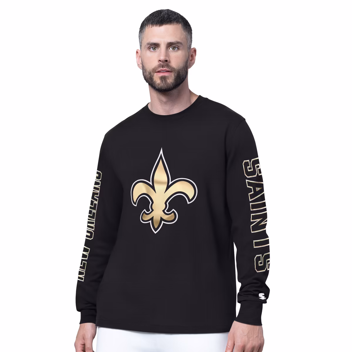 Men's Starter Black New Orleans Saints Clutch Hit II Long-Sleeve T-Shirt 6 Men's Starter Black New Orleans Saints Clutch Hit II Long-Sleeve T-Shirt