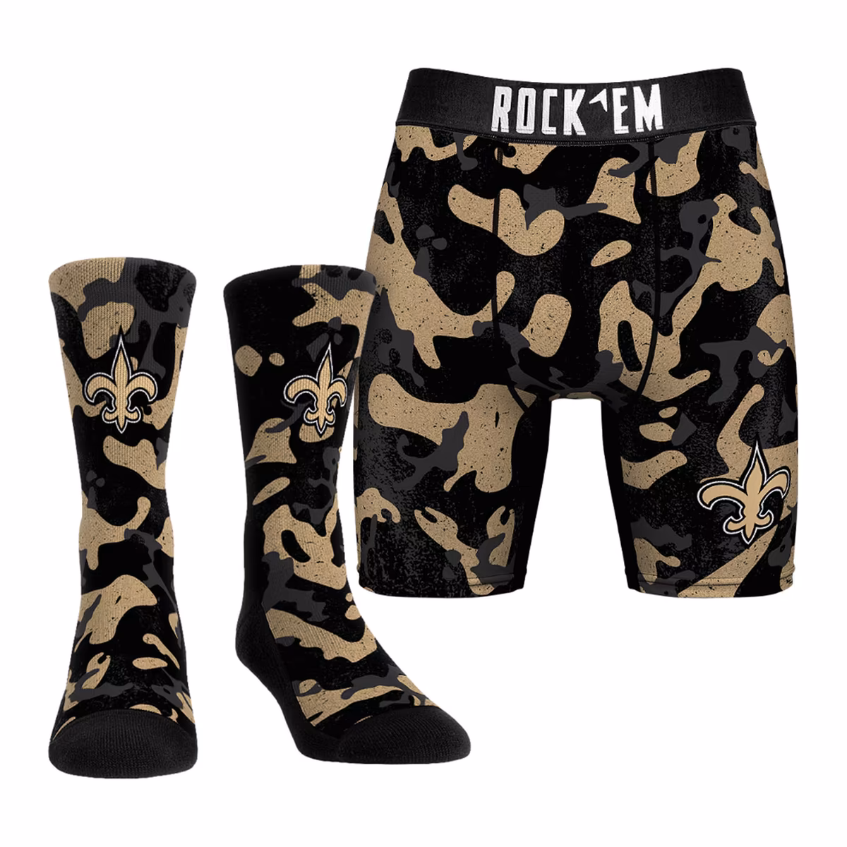Men's Rock Em Socks Black New Orleans Saints Team Armor Underwear and Crew Socks Combo Pack 6 Men's Rock Em Socks Black New Orleans Saints Team Armor Underwear and Crew Socks Combo Pack