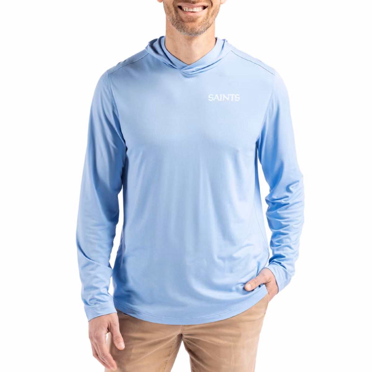 Men's Cutter & Buck Powder Blue New Orleans Saints Coastline Epic Comfort Eco Recycled Men's Hooded Shirt 8 Men's Cutter & Buck Powder Blue New Orleans Saints Coastline Epic Comfort Eco Recycled Men's Hooded Shirt