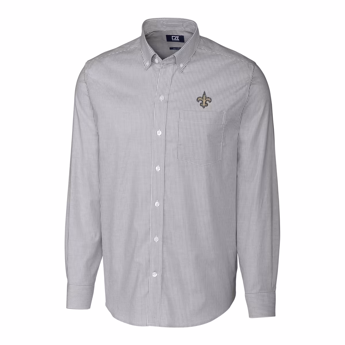 Men's Cutter & Buck Charcoal New Orleans Saints Big & Tall Stretch Striped Oxford Long Sleeve Woven Button Down Shirt