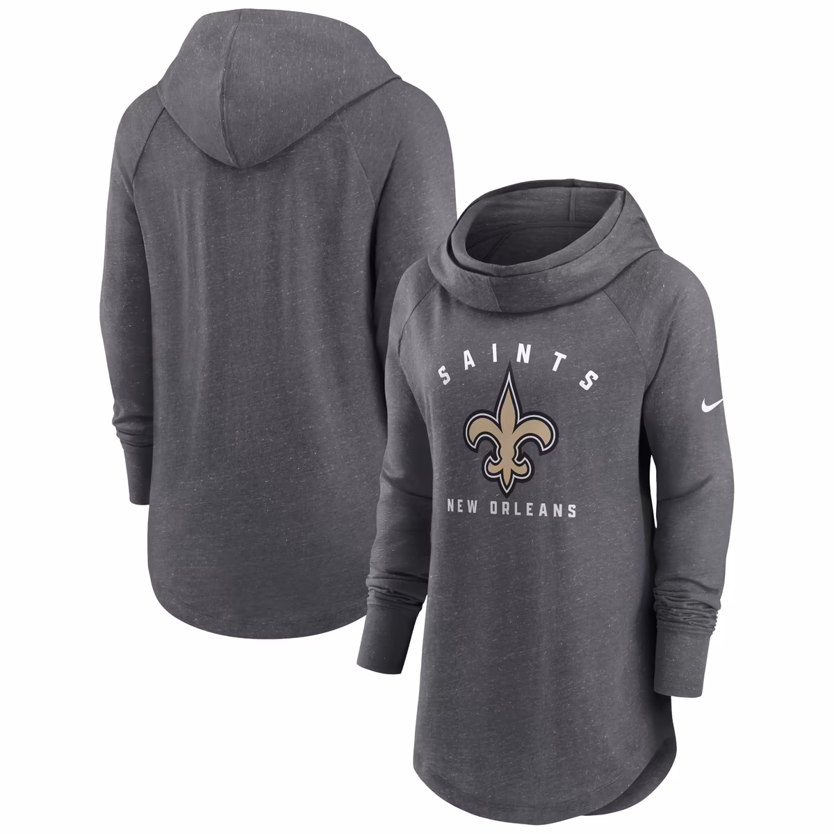 Women's Nike Heather Charcoal New Orleans Saints Raglan Funnel Neck Pullover Hoodie 5 Women's Nike Heather Charcoal New Orleans Saints Raglan Funnel Neck Pullover Hoodie