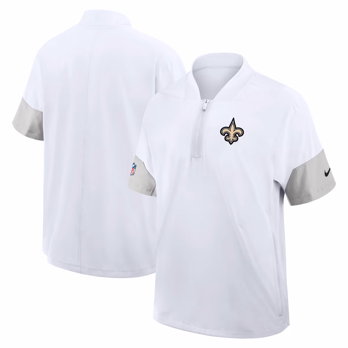 Men's Nike White New Orleans Saints Sideline Short Sleeve Quarter-Zip Dri-FIT Coach Jacket